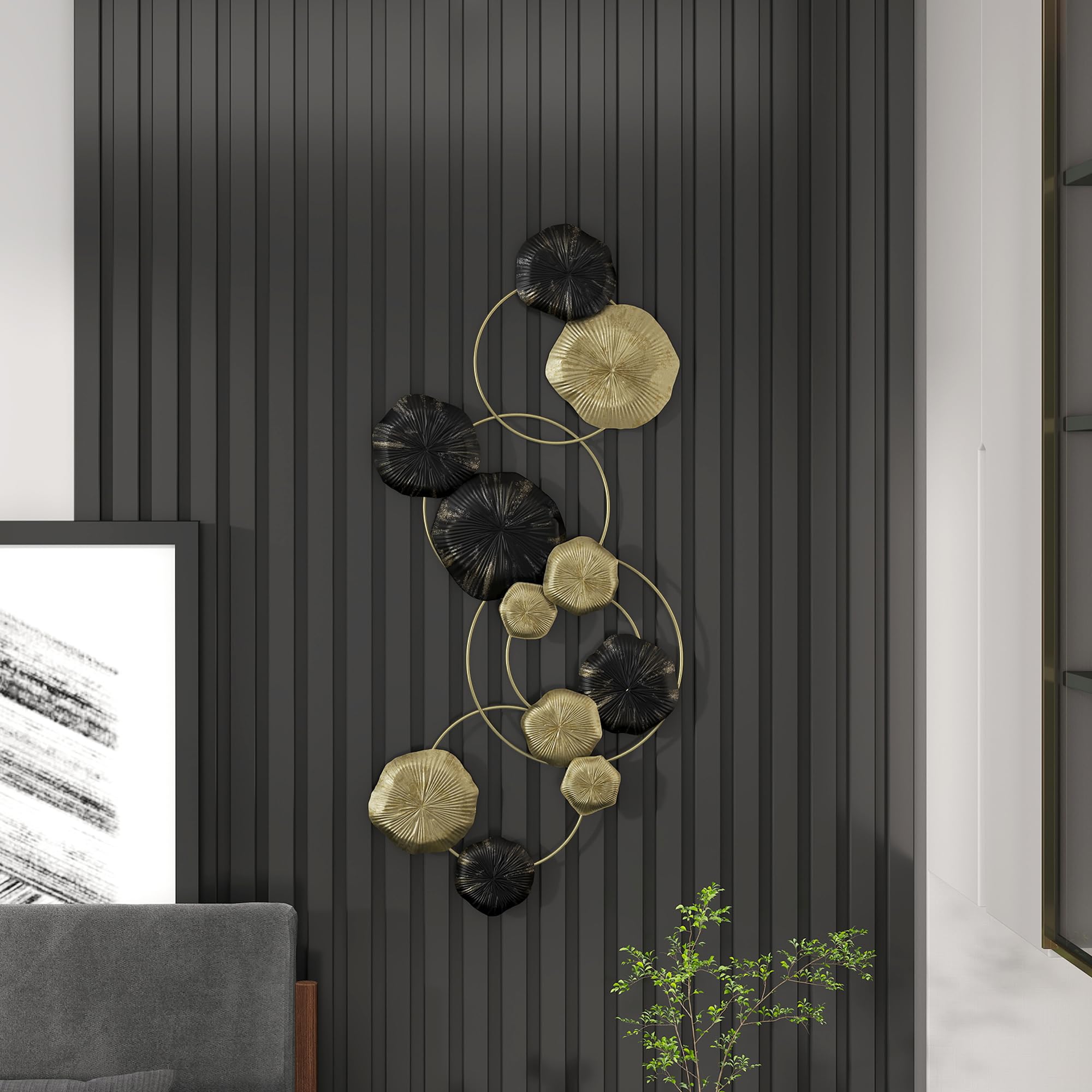 HOMCOM Décoration Murale en Métal Moderne Suspendu 84x35cm Doré et Noir