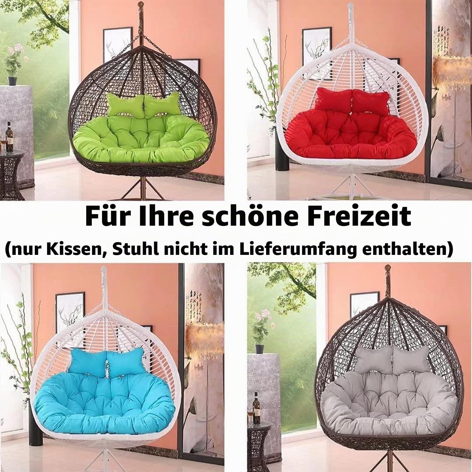 Sitzkissen für 2-Personen-Hängemattenschaukelstühle, Ersatzkissen für Doppelsitzer-Eierstuhl, wasserdichte 2-Sitzer-Kissen für Hängekorbstühle, Nur Kissen(F,150 * 110cm/59 * 43in)