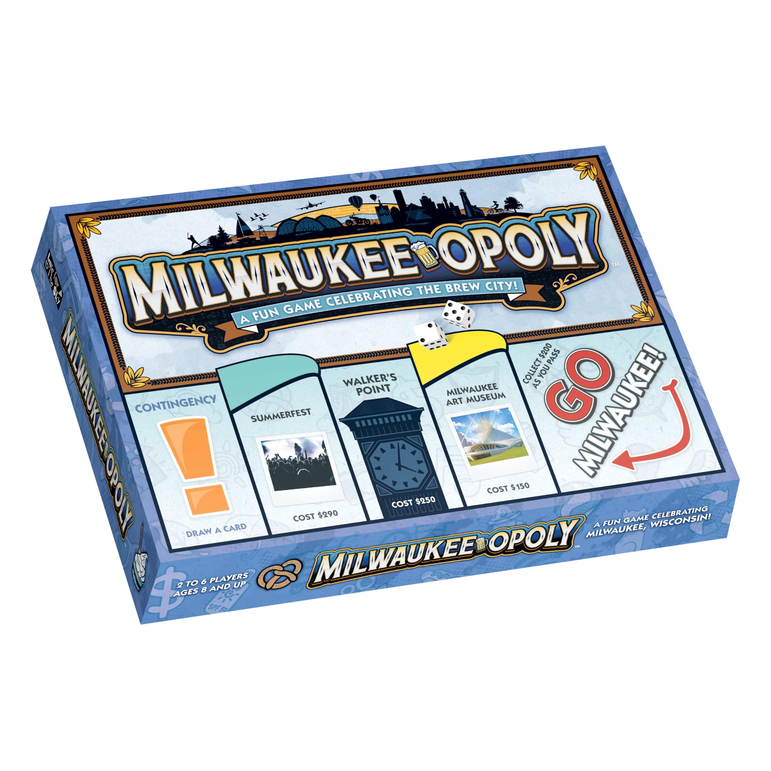 Late for The Sky Milwaukee-Opoly City Board Game – Family Strategy, Wisconsin Landmarks, Ages 8+, 2–6 Players, Traditional or 1-Hour Play, Tokens and Local Landmarks Included