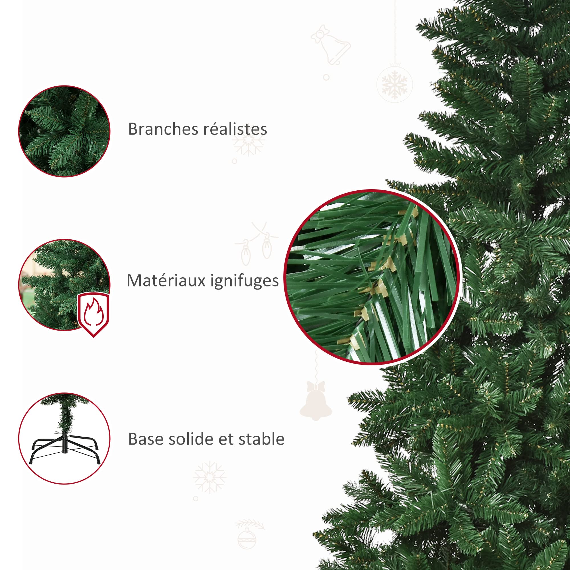 HOMCOM Sapin de Noël Artificiel 150H cm 454 Branches Grand Réalisme Vert | Épines, Imitation Nordmann