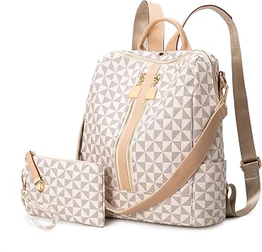 Lacel Urwebin Fashion Backpack Purse for Women Designer Convertible Travel Backpack PVC Shoulder Bag with Wallet for Ladies 2psc beige beige