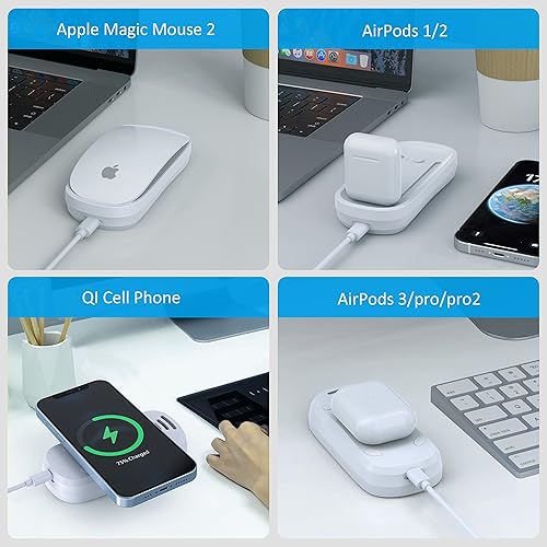 Miniatura 7 de HONKID Estación de carga para Magic Mouse 2 y teléfono celular QI de carga inalámbrica, carga de doble cara, utilizable como cargador de mouse