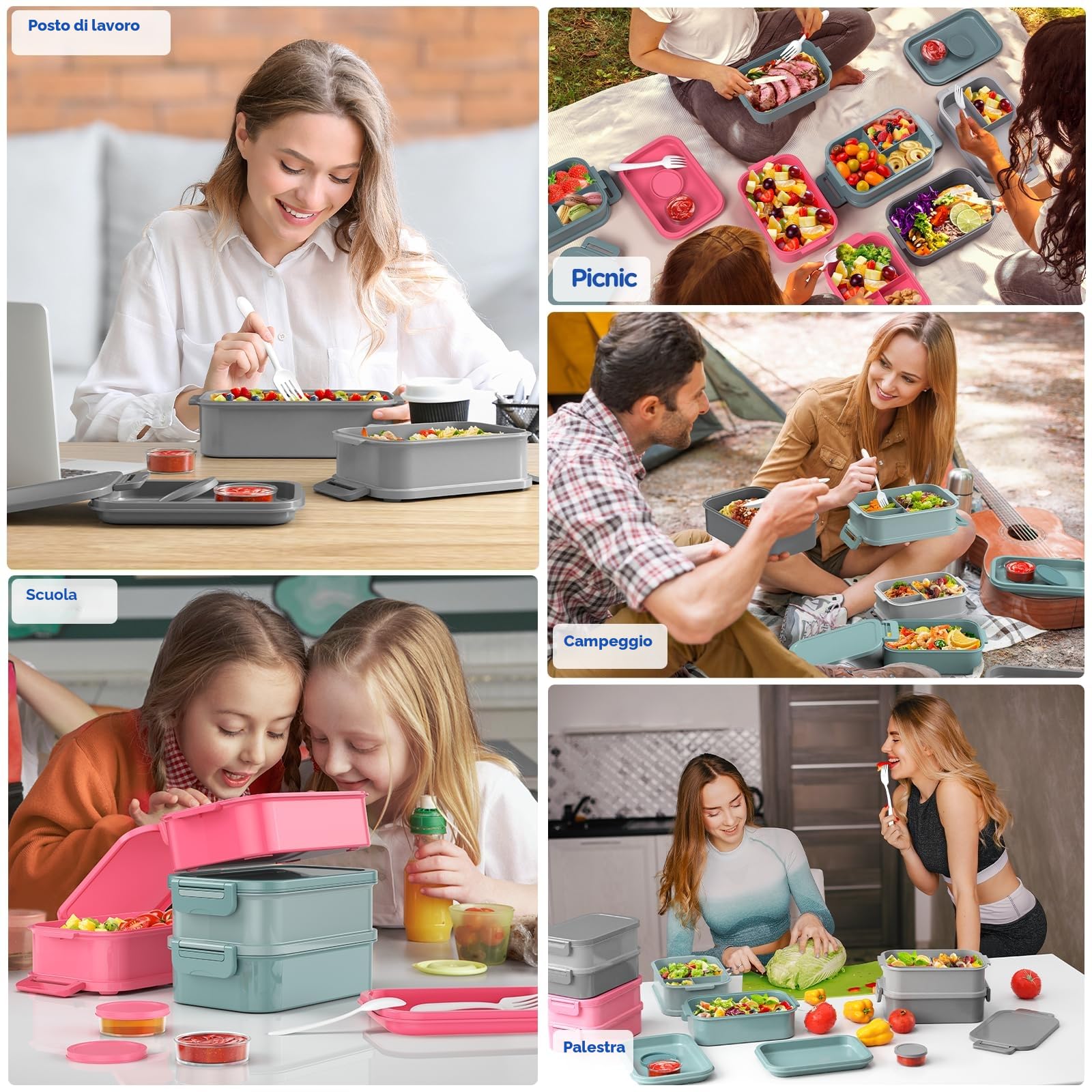 WayEee Contenitore per il pranzo per adulti, 2130 ml, grande, a prova di perdite, senza BPA, per ufficio, scuola (verde)