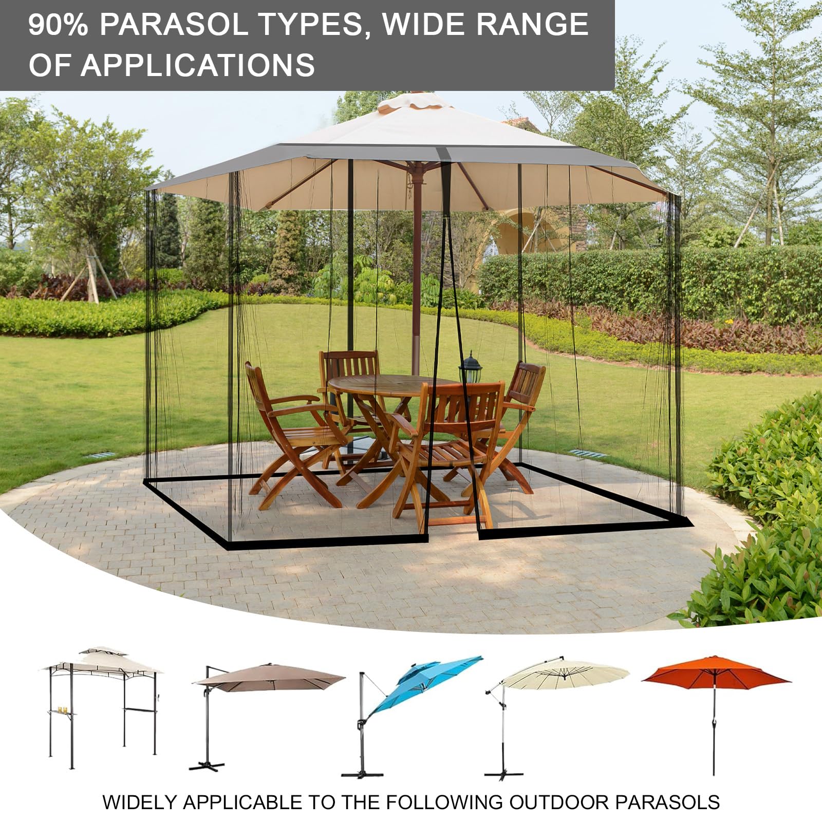 Tenda Zanzariera 3x3 m da Esterno, Gazebo da Giardino, Pergolato, Teli Laterali