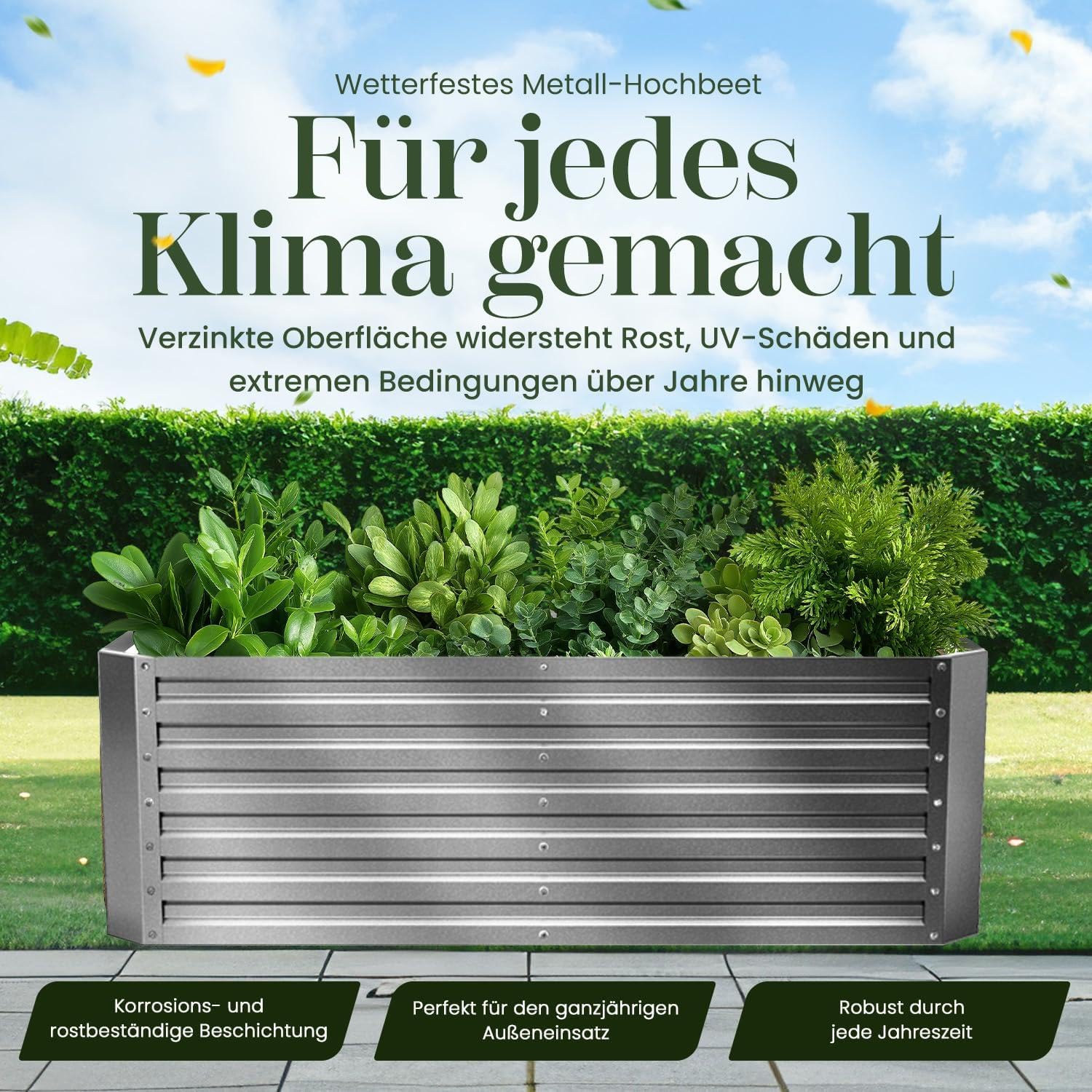 Gabiona | Hochbeet Metall verzinkt 184x90x60 cm – Großes Hochbeet für Garten, Gemüse, Kräuter & Blumen – Wetterfest, rostfrei, stabil – 990 L Volumen – Pflanzkasten rechteckig