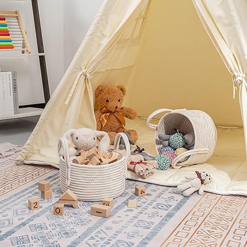 Miniatura 2 de CubesLand Linda canasta pequeña para niños, cestas de almacenamiento suaves para bebé, juego de 2 cestas organizadoras, cestas tejidas para