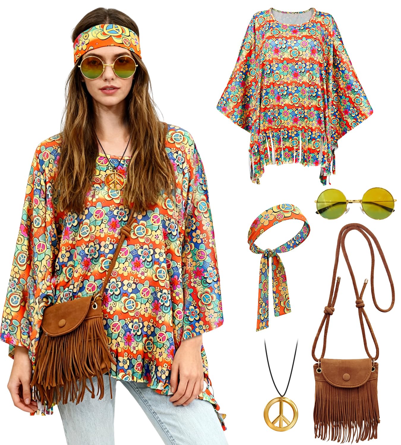 minkasic Hippie Costume Women's 70s Outfit (Style 02)