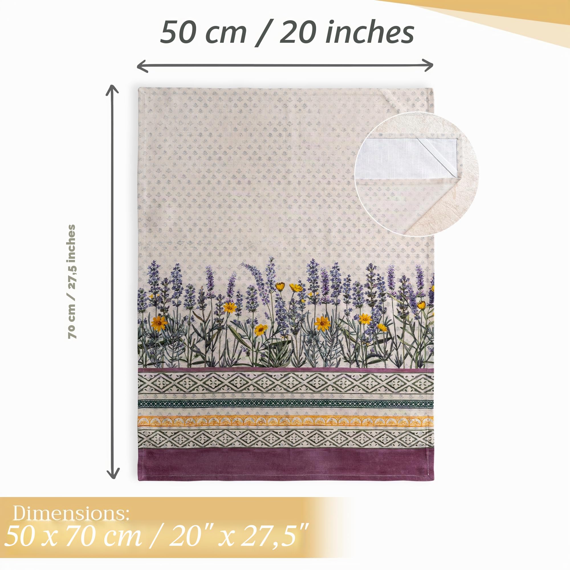 Maison d' Hermine Fanny Lavender - Lot de 3 torchons de Cuisine Polyvalents - 100% Coton - Doux et absorbants - pour Le Printemps et l'été (50 x 70 cm)