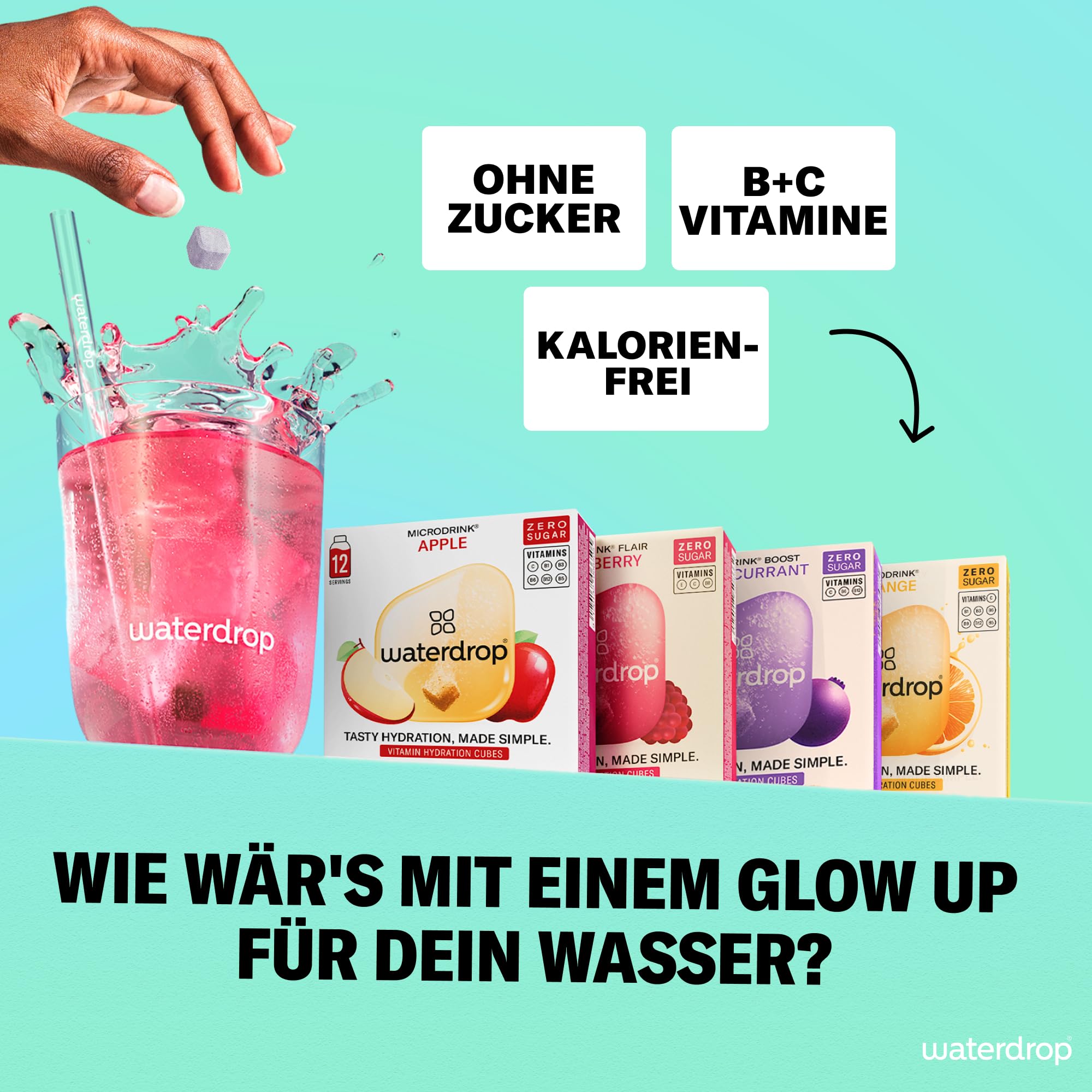 waterdrop® Apfel & Beeren Mix – 48 Waterdrop Würfel in 4 verschiedenen Sorten – Zuckerfreier Durstlöscher & Alternative zu Getränkesirup und Geschmackspulver – Flavour Drops - Microdrink Set