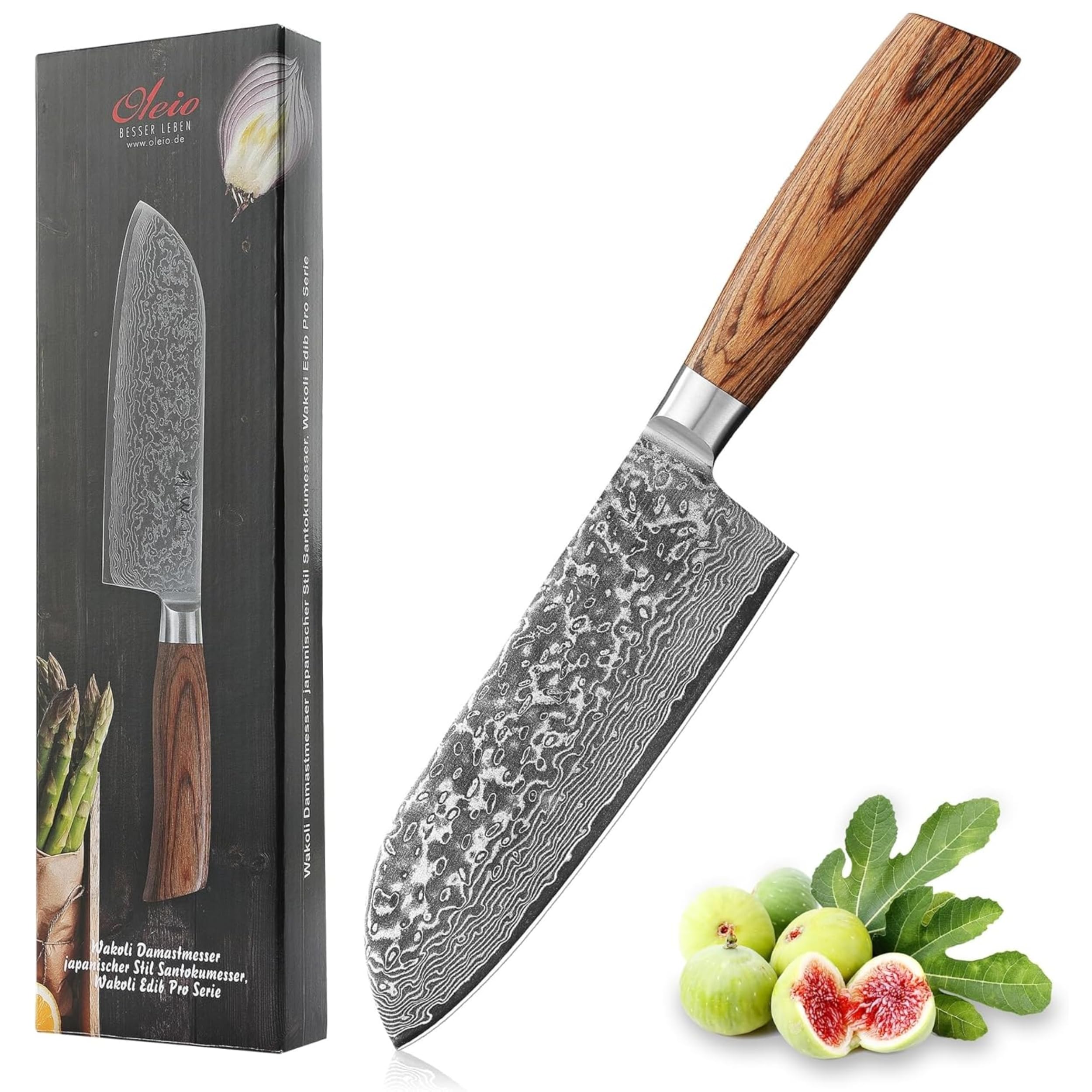WAKOLI Edib Pro Couteau de cuisine chinois avec lame tranchante de 17,50cm en acier damassé fabriquée en 67 couches avec noyau VG10 I Couteau damas cuisine professionnel I Manche en bois de pakka