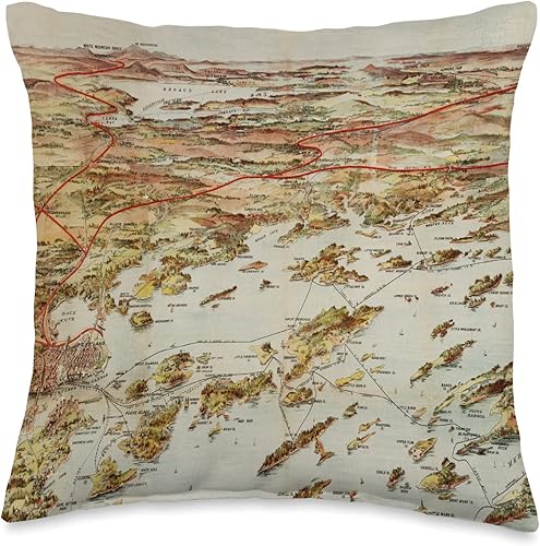 Old Gulf of Maine Nautical Chart Vintage Casco Bay & Portland ME Map (1906) - Almohada de 16 x 16 pulgadas, multicolor