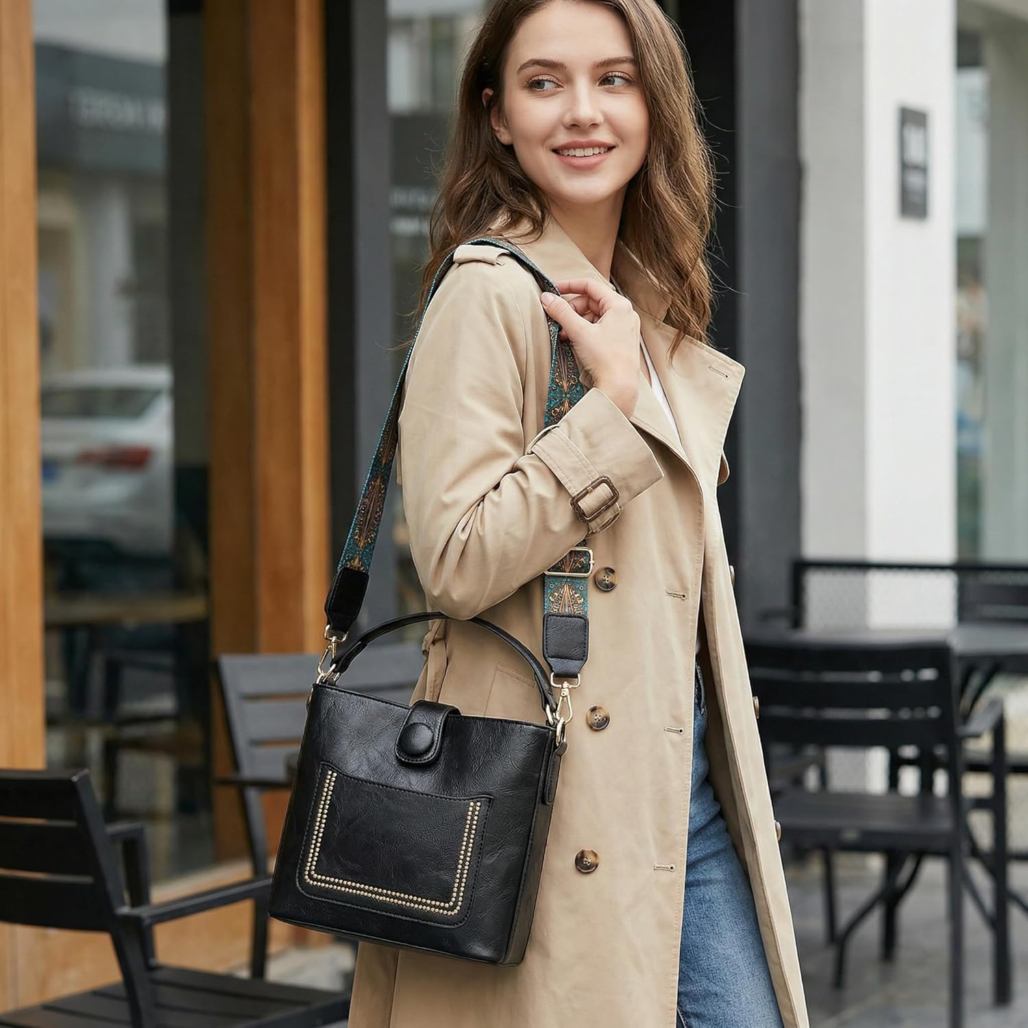 Women's Small PU Leather Crossbody Bags,Travel Purses Shoulder Handbags with Front Pocket Black