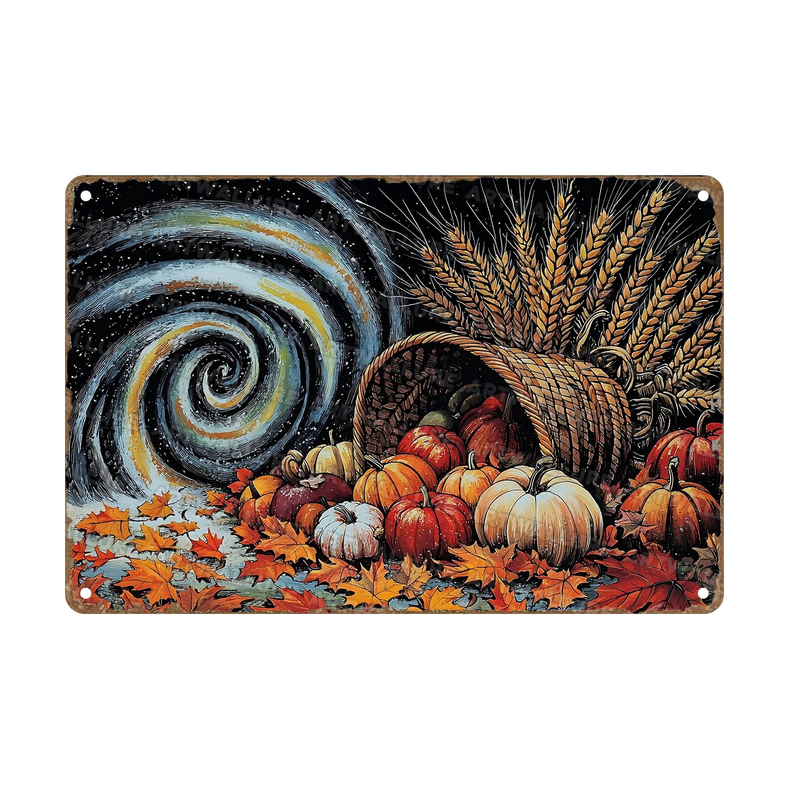 Anceky Tin Sign Thanksgiving Day Fall Cornucopia Signs Retro Wall Decor for Living Room Outdoor Yard Garage Home 12×8 Inch
