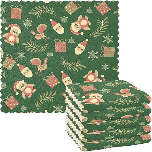 KLL Christmas Tree Cock Bear Snowflakes Santa Claus Kitchen Towels and Dishcloths Sets Microfiber Sink Fall Tea Towels Kitchen Hanging Hand Towels