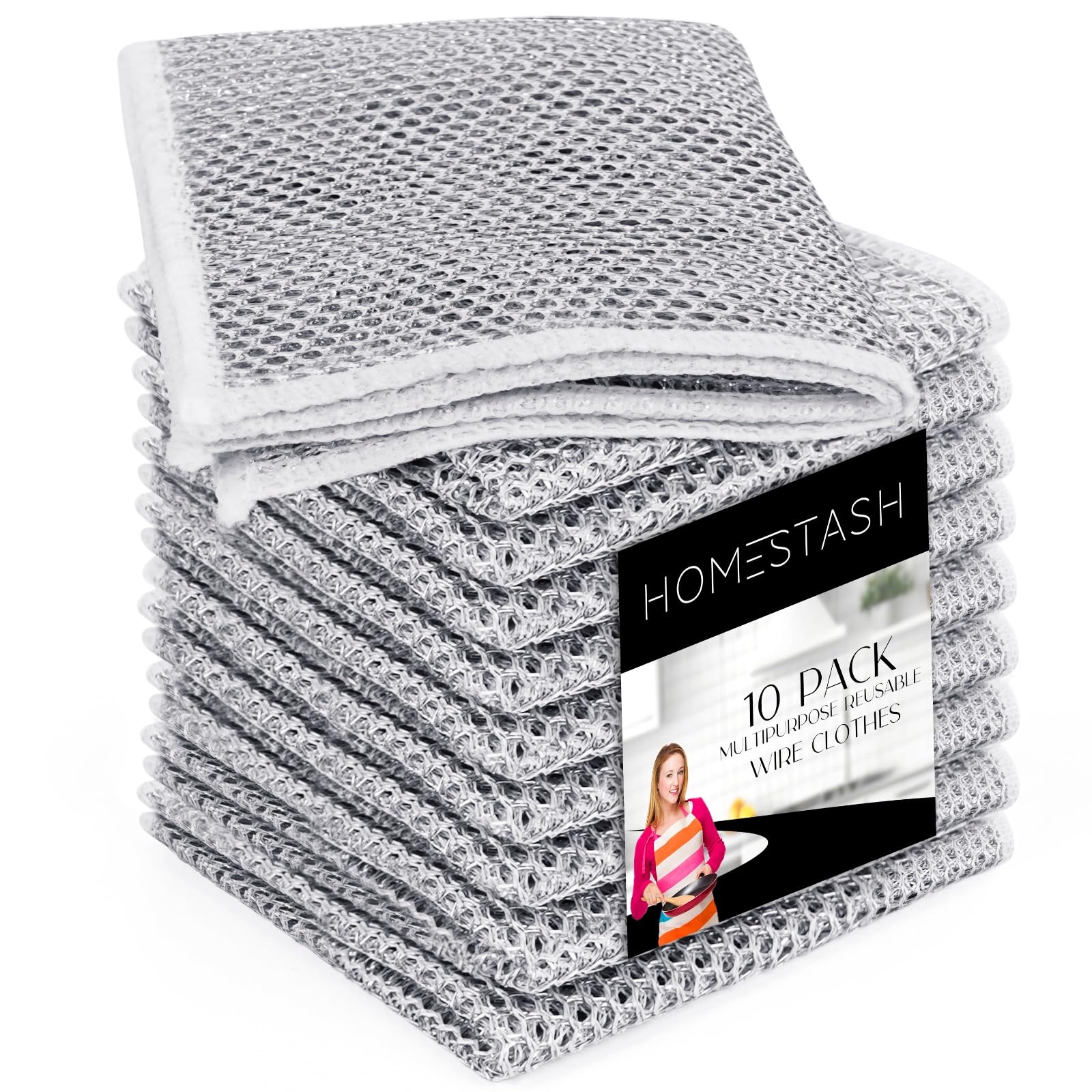 Homestash 10 Pack Double Layered Non-Scratch Dish Wash Cloth, Steel Wire Dish Cloth, Wire Dishwashing Rags for Wet and Dry Stainless Steel Scrubber Wire Dishcloth for Washing Dishes Sinks Counters (B0D9TBQCNL) Amazon Price History, Amazon Price Tracker