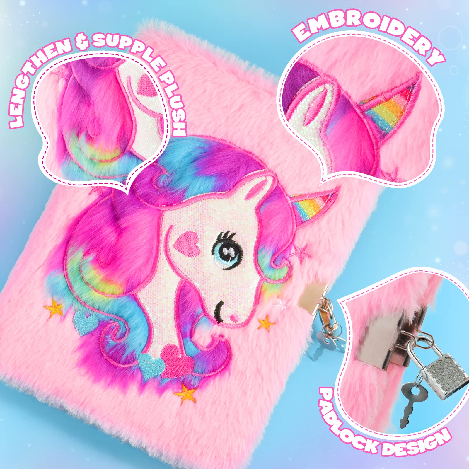 HappyKidsClub Diario Segreto Bambina, Unicorno Regalo Bambina 3-14 Anni Block Notes con Penne Portachiavi Adesivi Unicorno Braccialetto Bambina Compleanno Unicorno Giocattolo Giochi Bambina 3-14 Anni