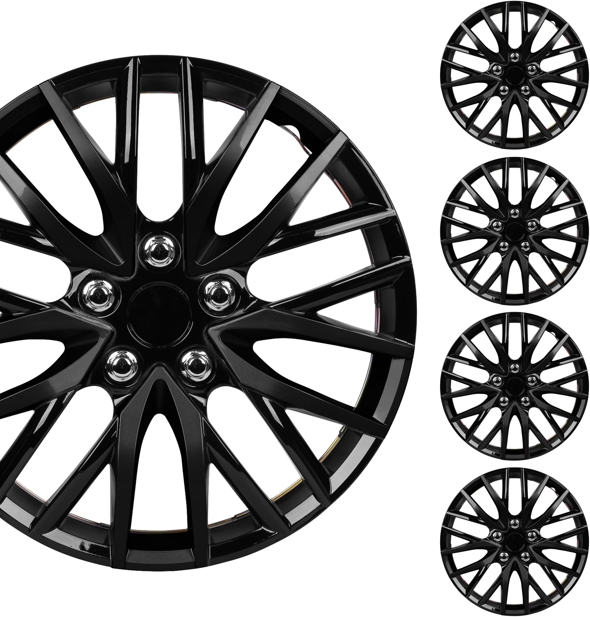 BDK (4-Pack) Premium Black Hubcaps 16" Wheel Rim Cover Hub Caps OEM Style Direct Replacement Snap On Car Truck SUV Van - 16 Inch, Set of 4