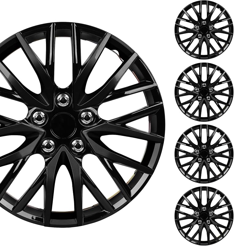 BDK (4-Pack) Premium Black Hubcaps 16" Wheel Rim Cover Hub Caps Style Replacement Snap On Car Truck SUV - 16 Inch Set | Hub Caps OEM Style Direct Replacement Snap On Car Truck SUV Van - 16 Inch, Set of 4