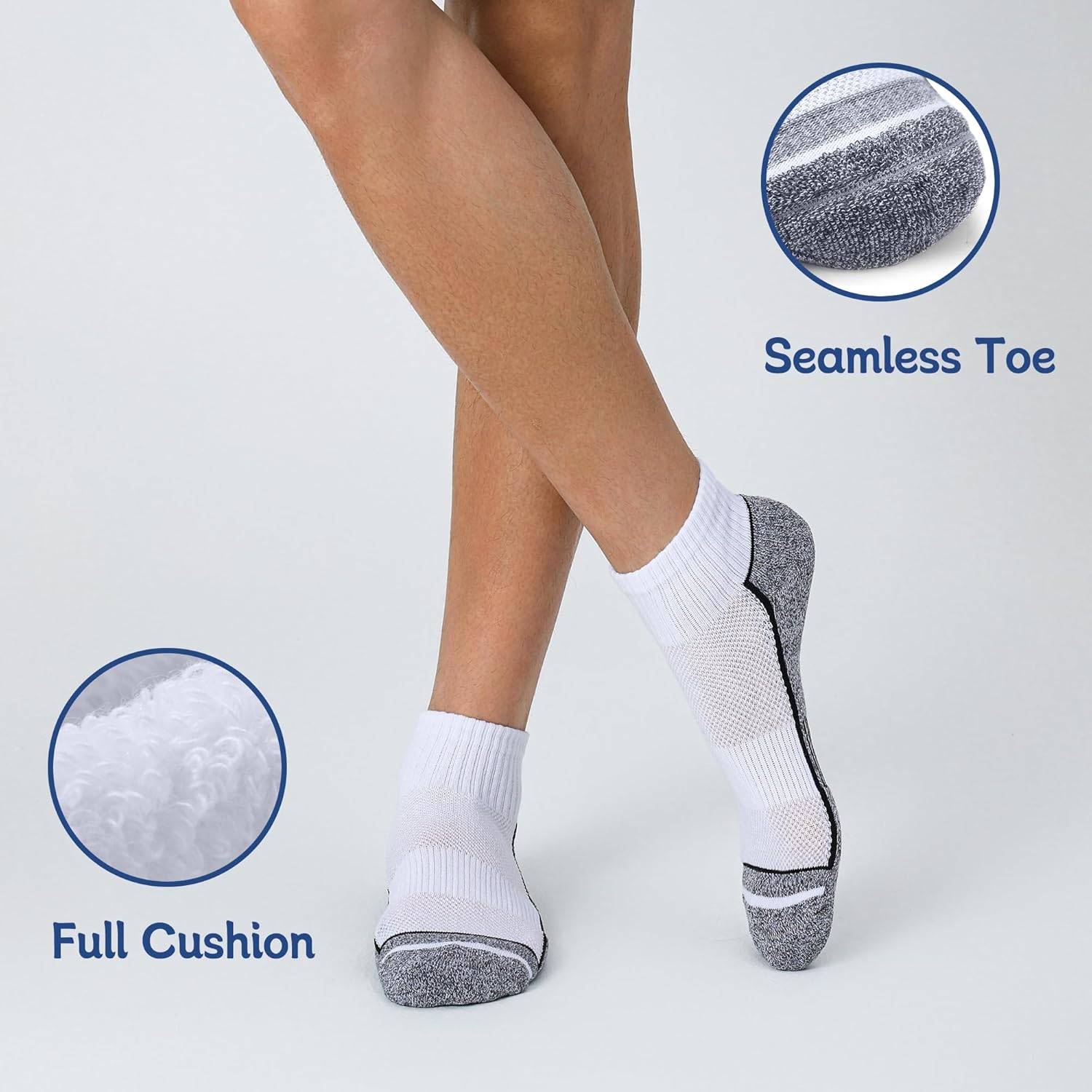 Ankle Socks for Men with Cushion 5 Pack Men's Athletic Cushioned Running Cotton Sports Quarter Socks - Image 4