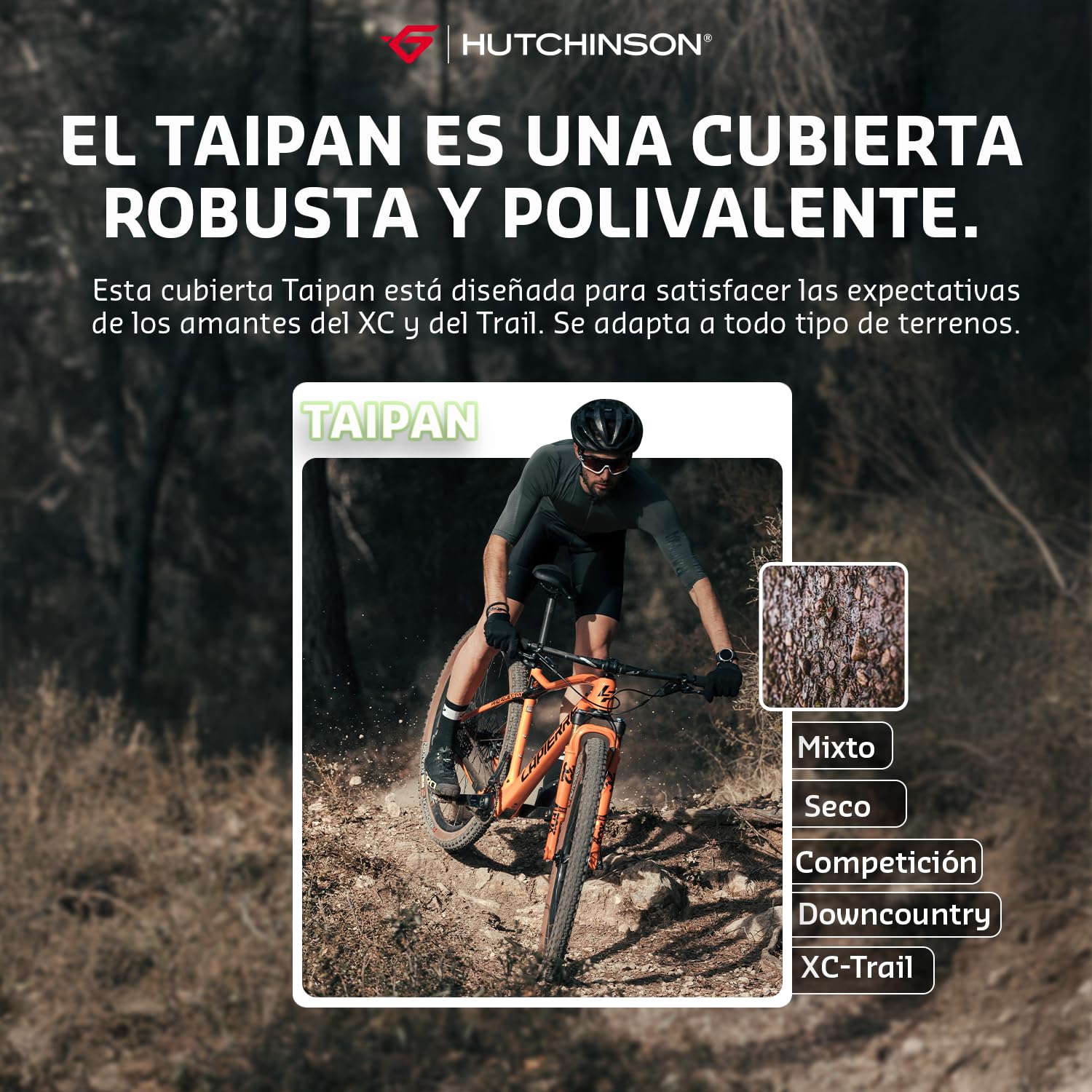 Hutchinson - TAIPAN XC - Cubierta MTB para Todos los Terrenos - Ligereza y Agarre - Varillas Flexibles - Negro - Tubeless Ready