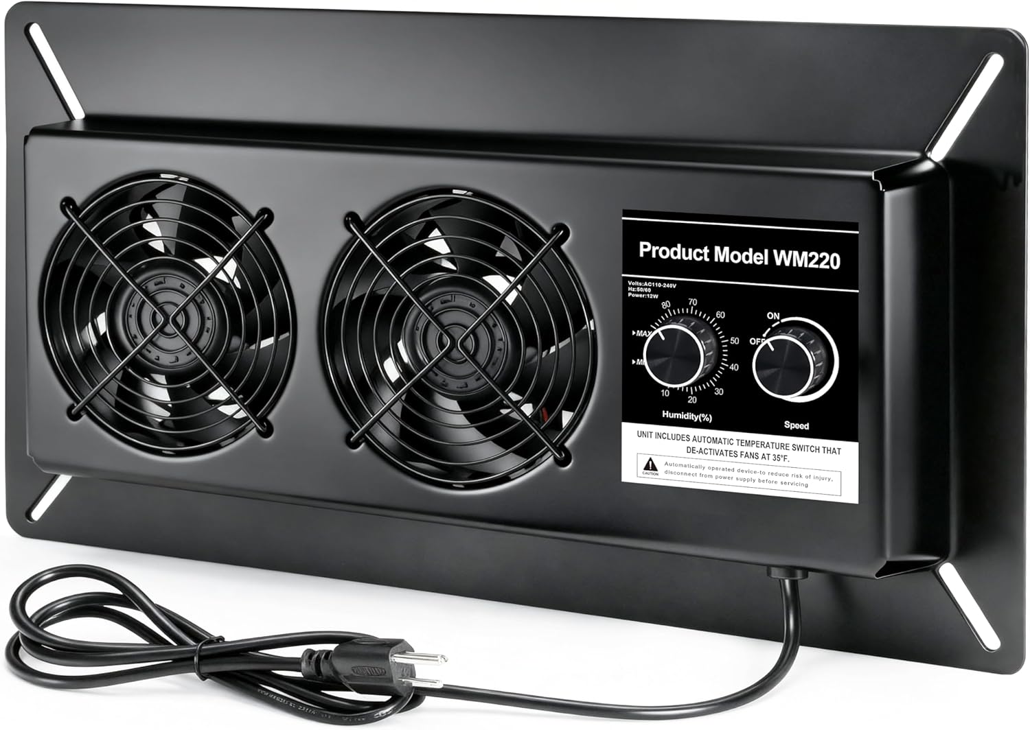 220 CFM Crawl Space Vent Fan with Dehumidistat & Thermostat, Dual Knobs for Speed & Humidity Control, 3000 RPM, Reduces Indoor Radon, Humidity & Odors, High-Efficiency Ventilation