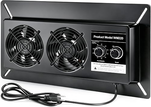 220 CFM Crawl Space Vent Fan with Dehumidistat & Thermostat, Dual Knobs for Speed & Humidity Control, 3000 RPM, Reduces Indoor Radon, Humidity & Odors, High-Efficiency Ventilation