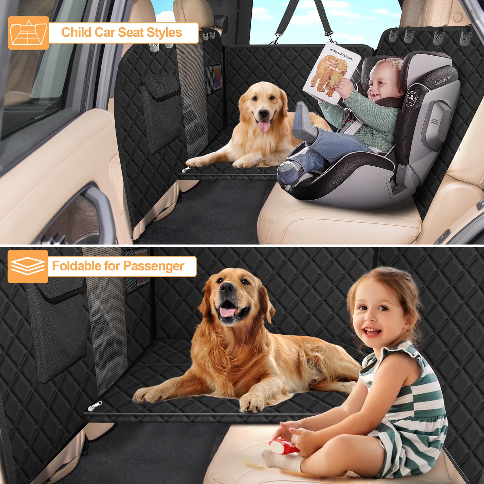 Vinstatin Coprisedile Auto per Cani, Estensore per Sedile Posteriore per Cani con Fondo Rigido,Telo Auto per Cani Resistente, Antigraffio e Impermeabile,con Cinture di Sicurezza per Auto, SUV