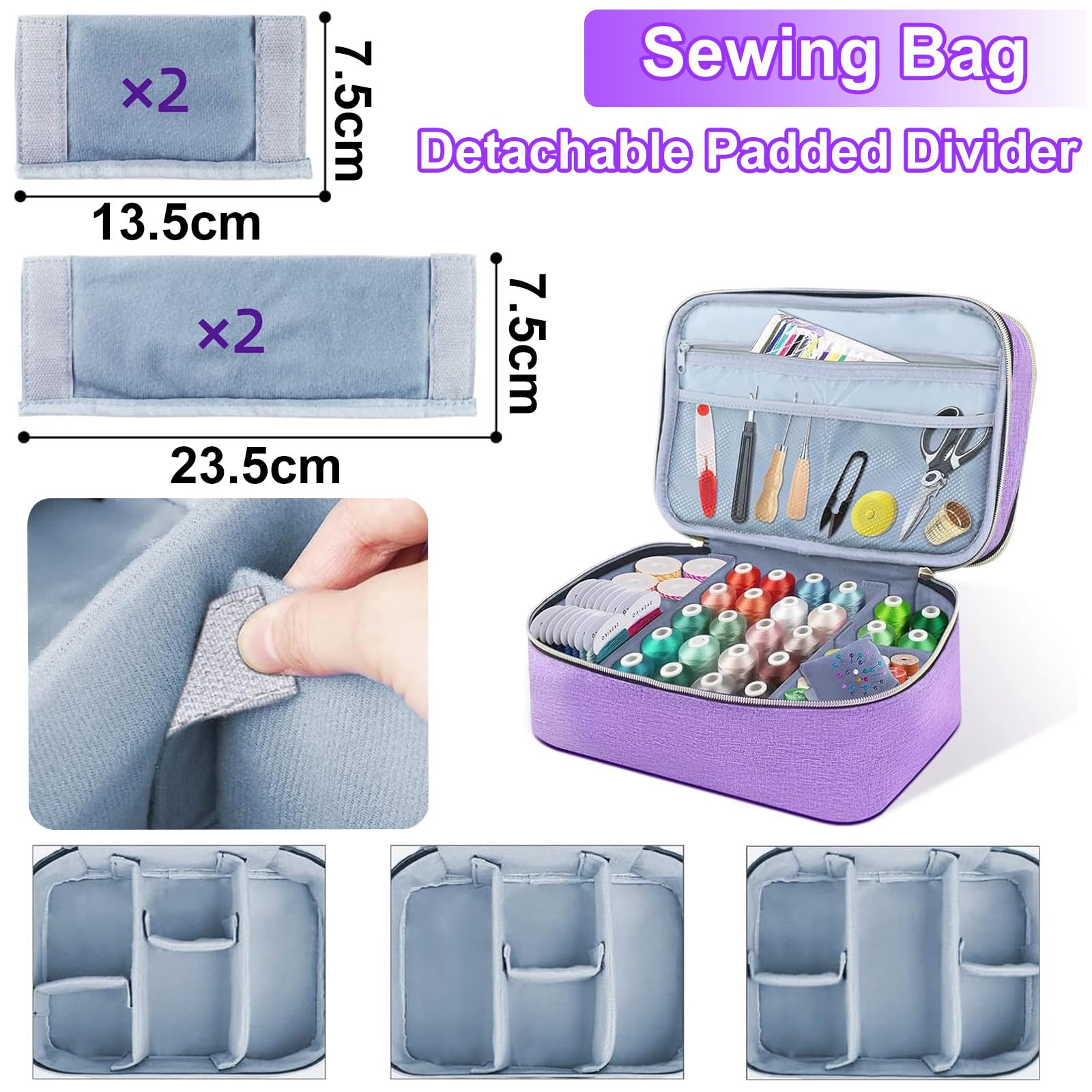 BLOGLOER Bolsa de Almacenamiento de Materiales de Costura, Caja de Kit Costura Profesional, Costurero Grande, Doble Capa Organizador de Accesorios, para Agujas Hilo Tijeras y Otras Materiales