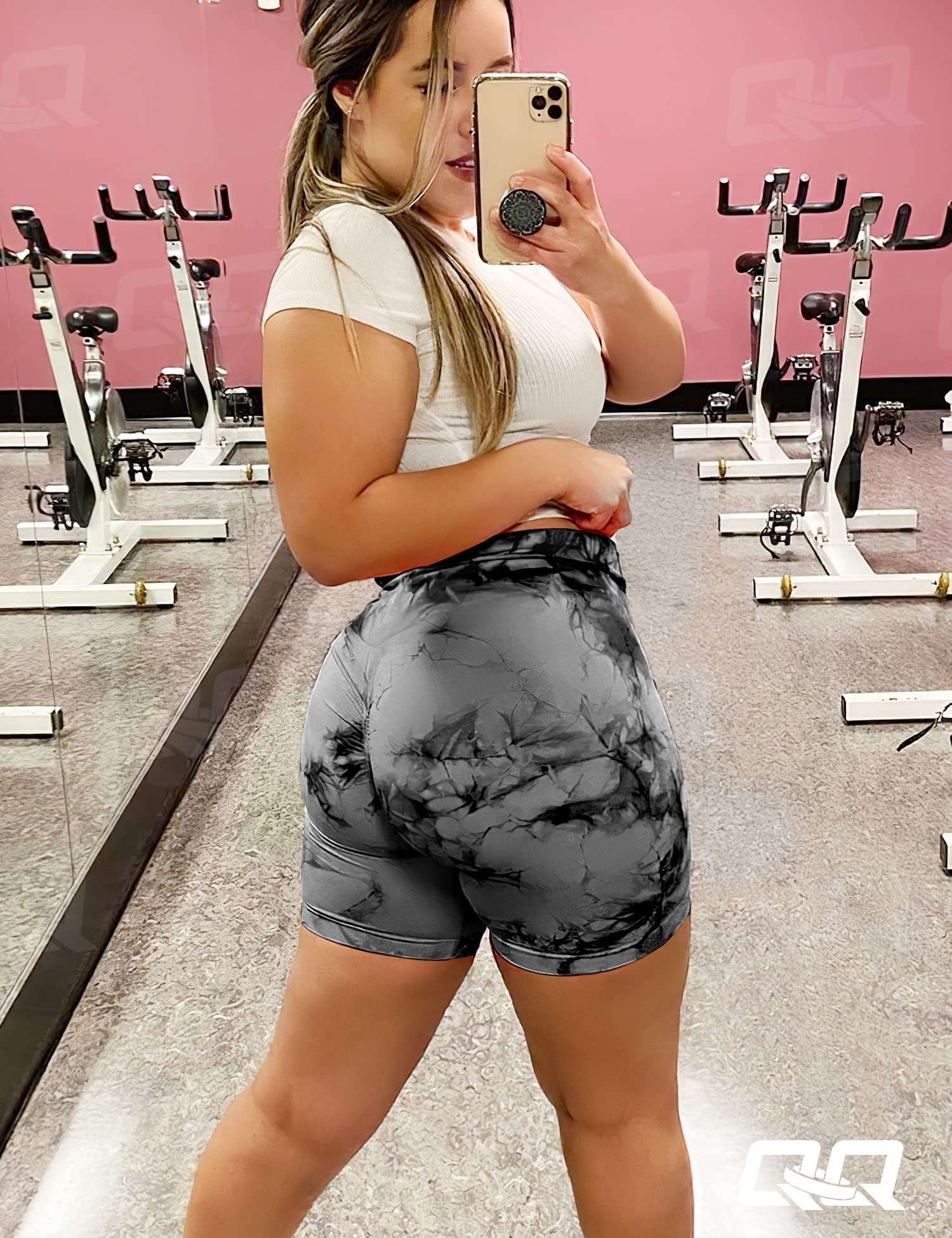 QOQ Womens Workout Biker Shorts Seamless High Waisted Tummy Control Slimming Athletic Gym Yoga Pants