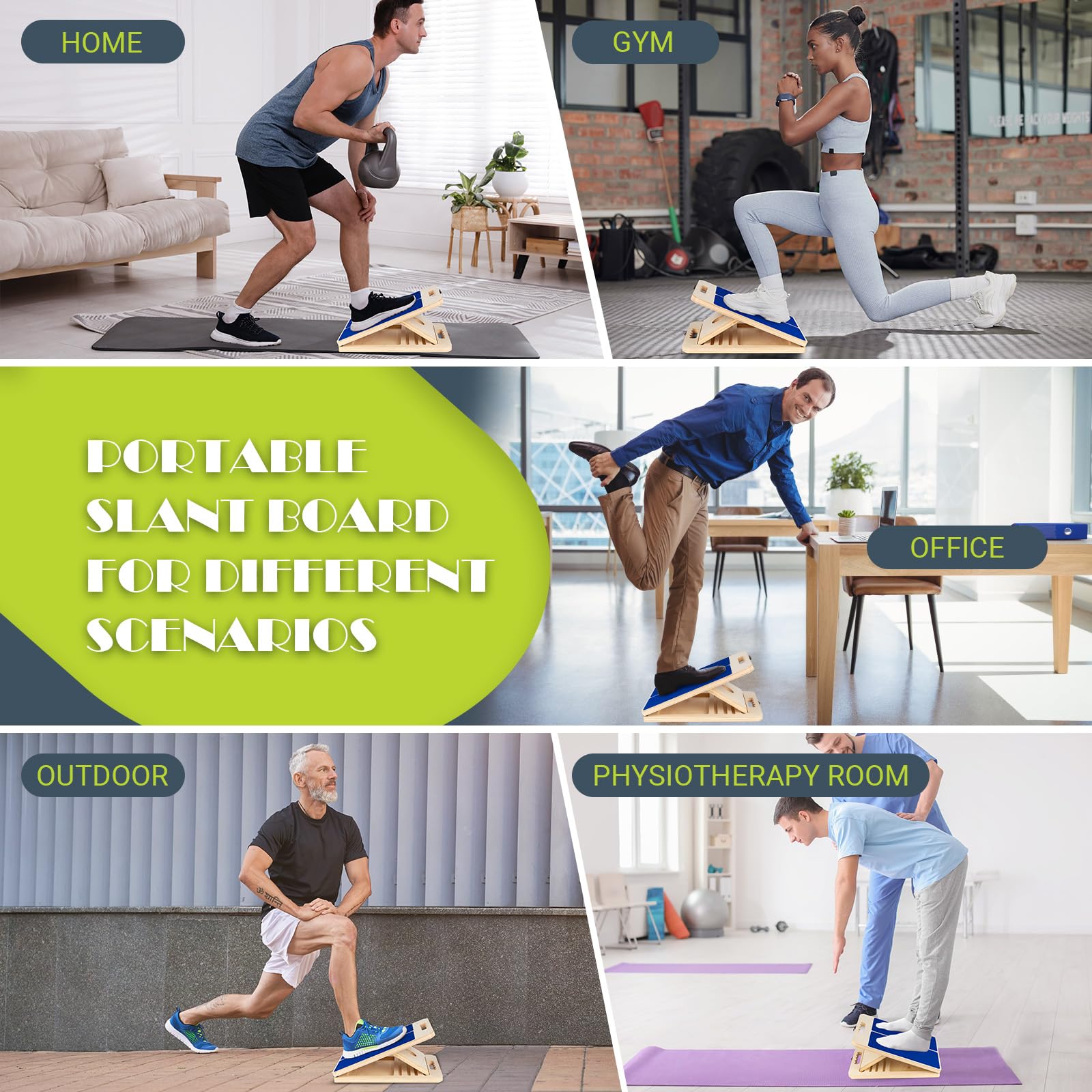 Tabla inclinada para estirar pantorrillas, tabla de equilibrio de madera portátil ajustable para estirador de pantorrillas con póster de entrenamiento, capacidad de peso de 300 libras, cuña elástica