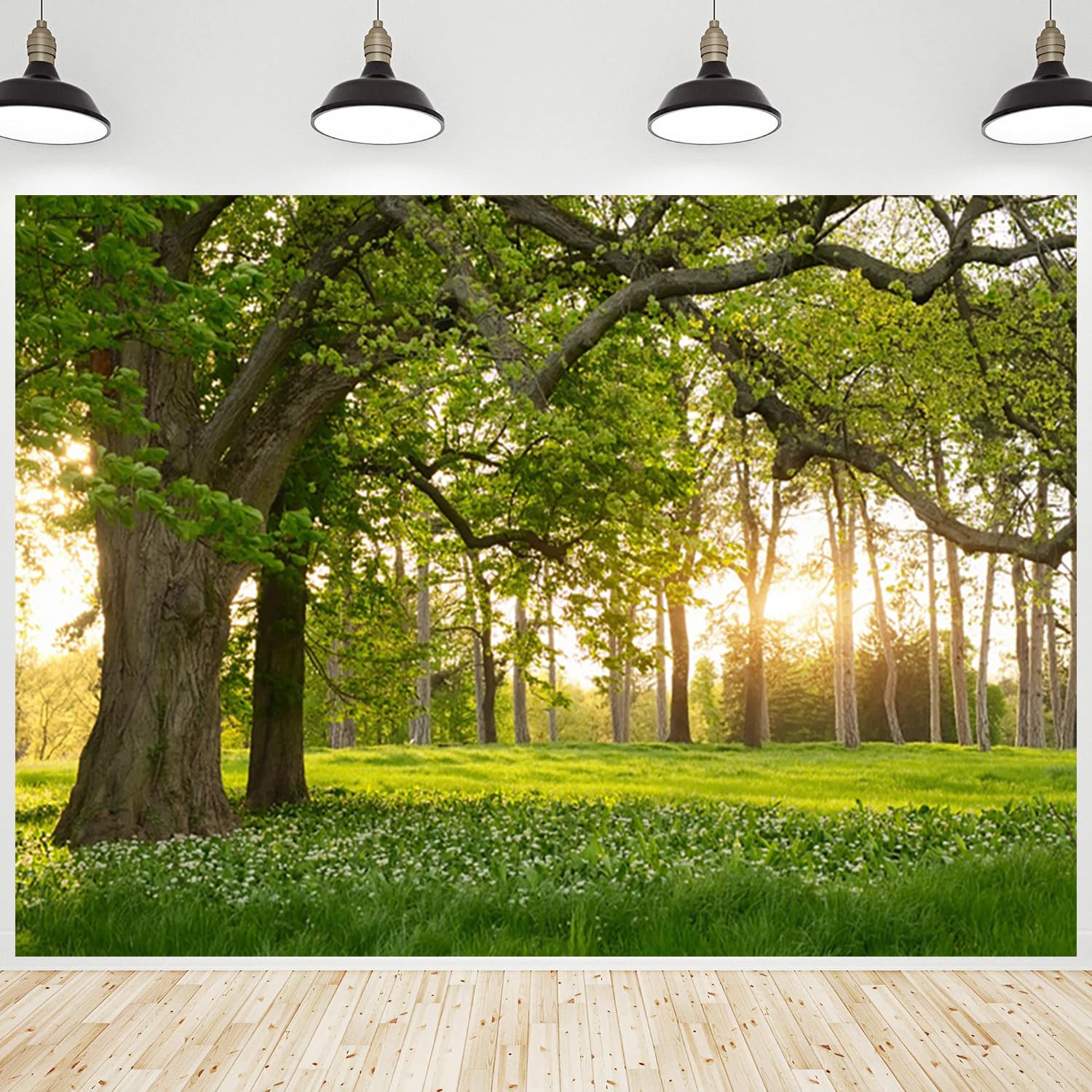 CRTPOD Spring Backdrop Sunshine Green Forest Trees Grassland Nature Scenery Photography Background for Outdoor Portraits Party Decorations Banner