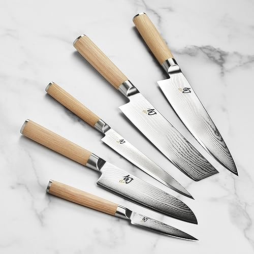 Miniatura 2 de Shun Juego de cuchillos rubios clásicos de 7 piezas con bloque de abedul en ángulo