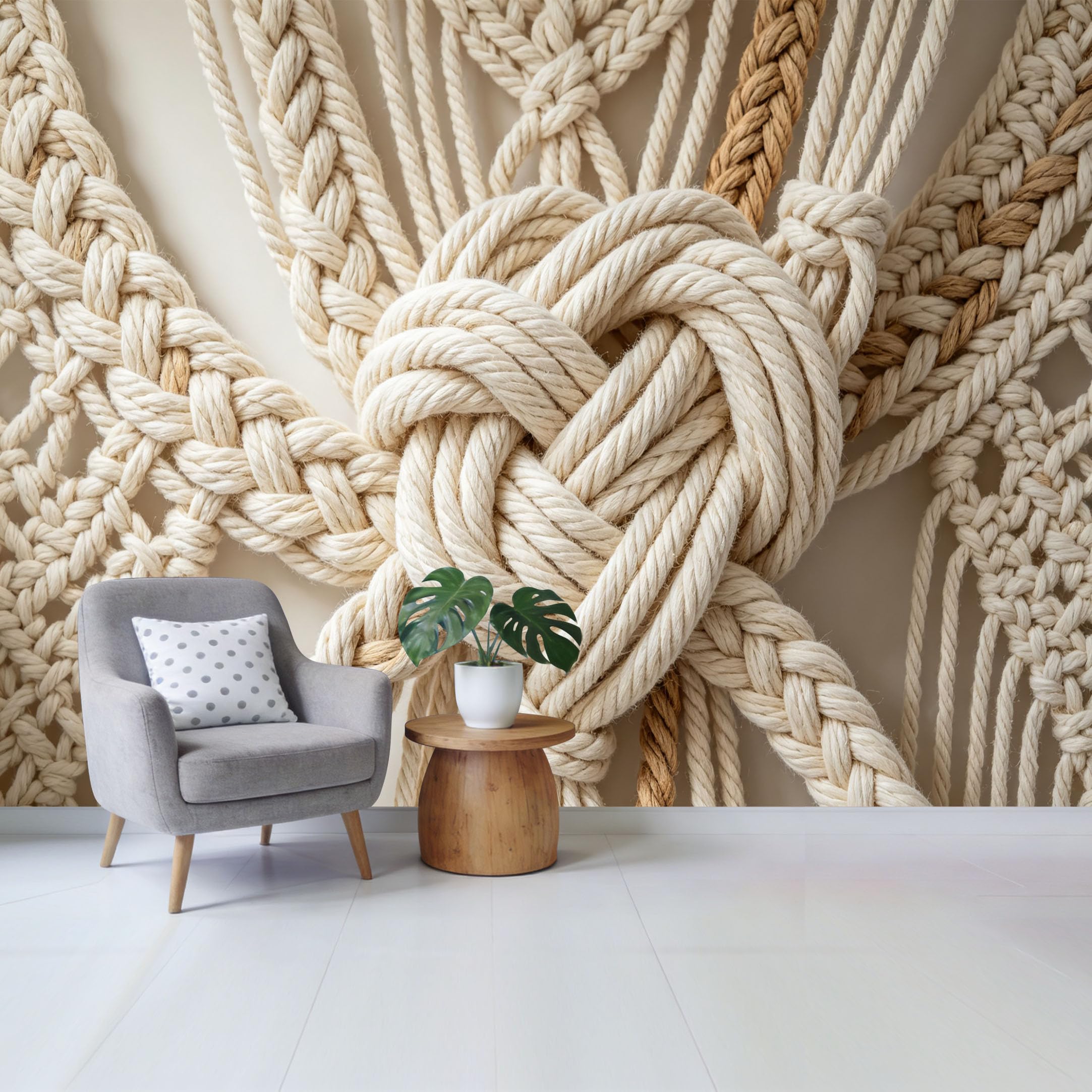 Qzlithotic Yq2605250031 Custom Size Wall Mural Bohemian Macrame Woven Rope Texture Minimalist Art Selfadhesive Wall Fabric Removable Wallpaper For Home Office Decor