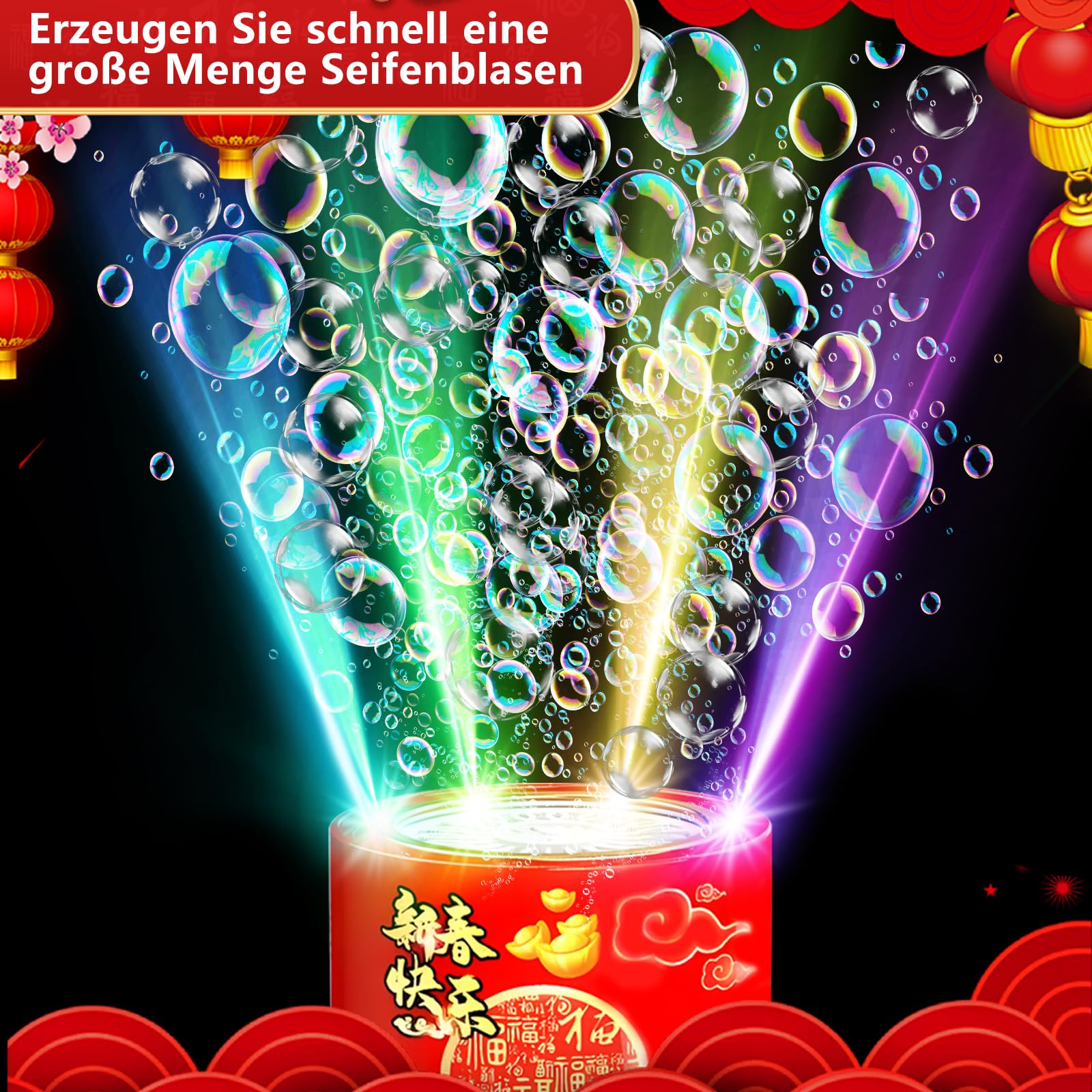 Feuerwerk Seifenblasenmaschine, 2-Packung 13-Loch-Design Automatischer Feuerwerk Seifenblasenhersteller mit Lichtern und abschaltbarem Sound für Kindergeburtstag Hochzeit Party Garten Karneval