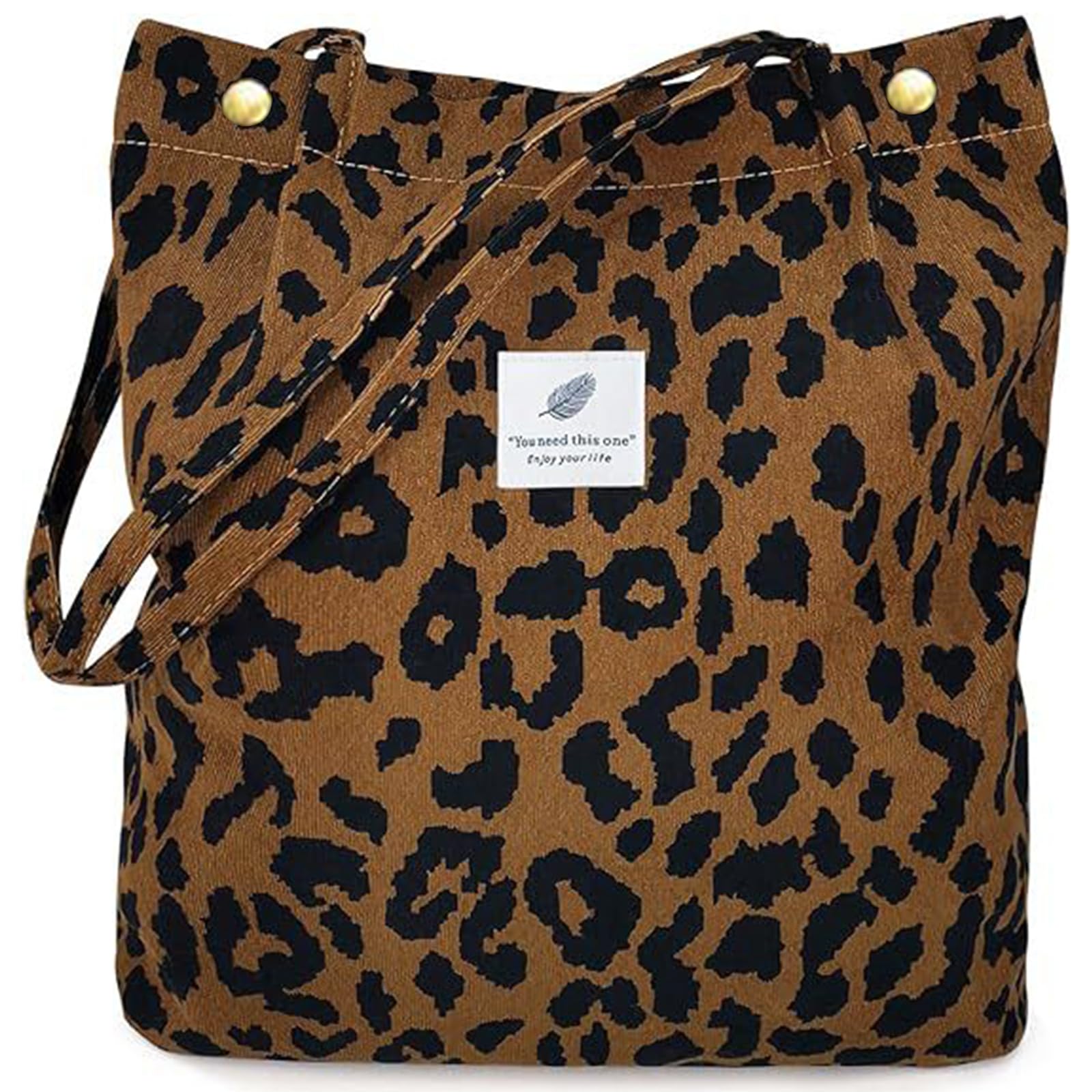 バッグ LEOPARD PATTERNED CORDUROY SHOULDER BAG JSTHHTT Corduroy Tote Bag for Women, Shoulder Purse With