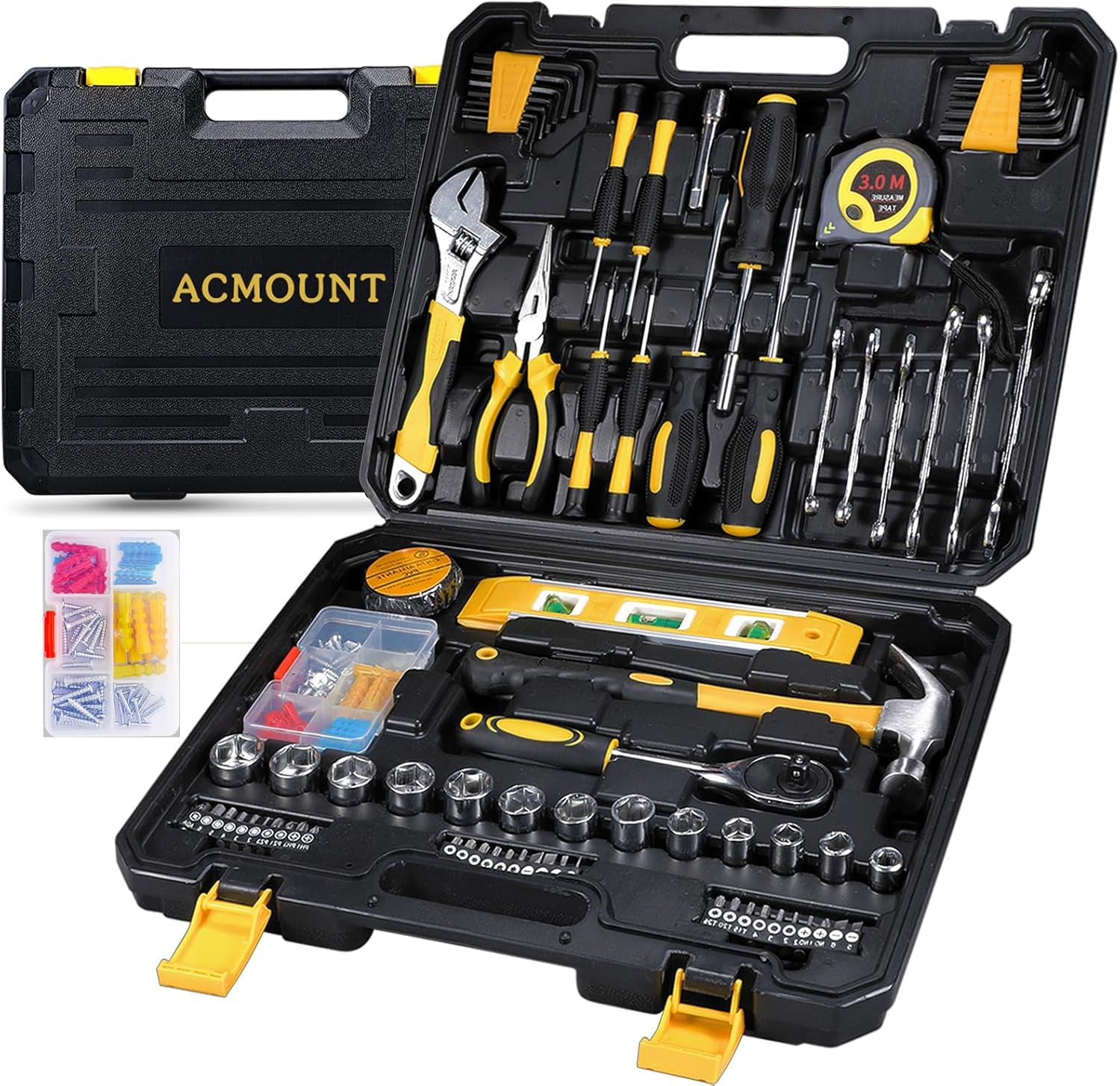 Acmount Tool Kit Set 145 Pcs, Home Portable General Repair Basic Hand DIY Tools for Men Women, Motorbike Car Vehicle Toolbox with Wrench Screwdriver Hex Key & Tool Box Case Acmount Tool Kit Set 145 Pcs, Home Portable General Repair Basic Hand DIY Tools for Men Women, Motorbike Car Vehicle Toolbox with Wrench Screwdriver Hex Key & Tool Box Case