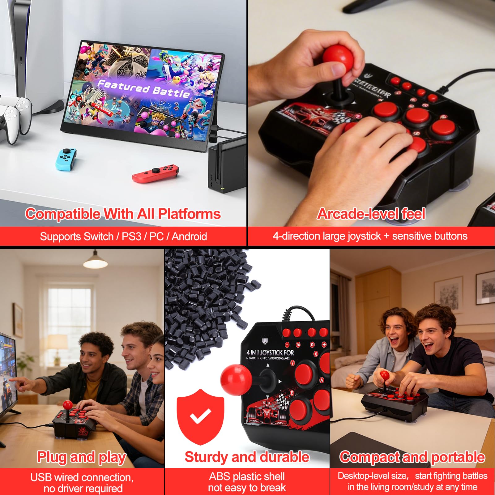 Kij do walki zręcznościowej, nostalgiczny kontroler do gier ulicznych na PC Przewodowy joystick do gier zręcznościowych Akcesoria do gier z portem USB do przełącznika PS3 PC