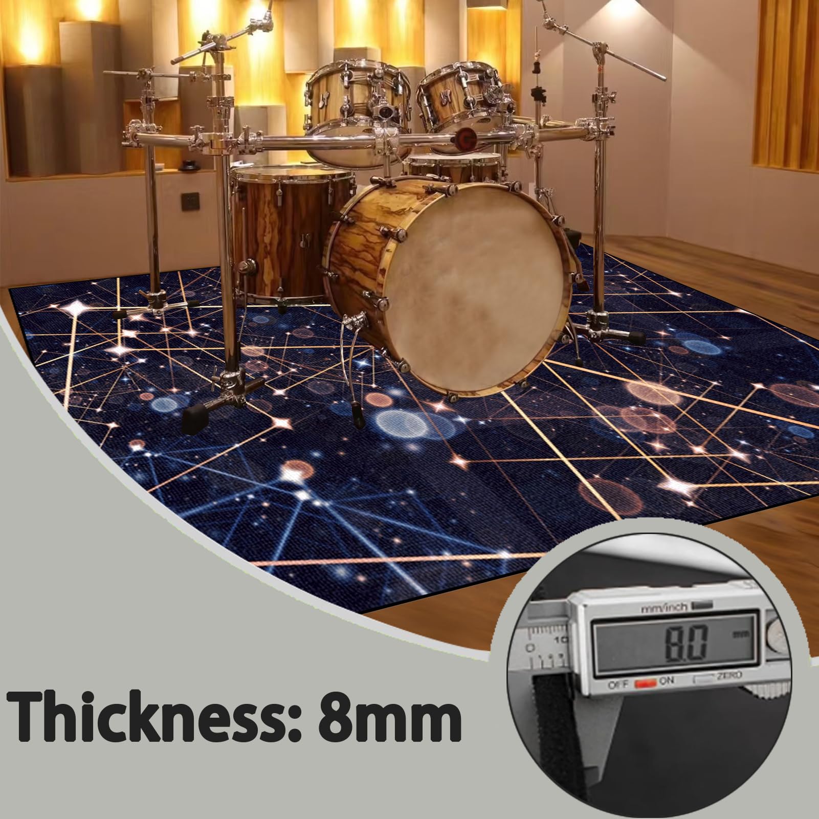 Elektroniczny dywan perkusyjny, do perkusji, jazzu, perkusji, zestaw do bębna basowego, werbla, instrumentów perkusyjnych, mata chroniąca przed hałasem, antypoślizgowy dywanik bębnowy, 160 x 140 cm