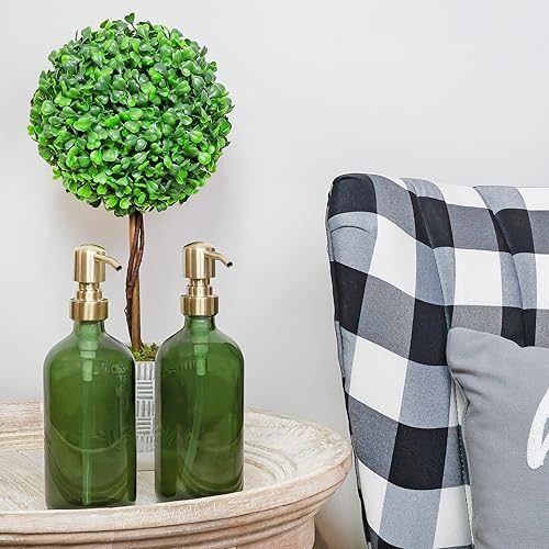 Miniatura 3 de Darware Dispensadores de jabón de vidrio verde (paquete de 2, bombas de metal dorado, 16 onzas); botellas decorativas para cocina y baño