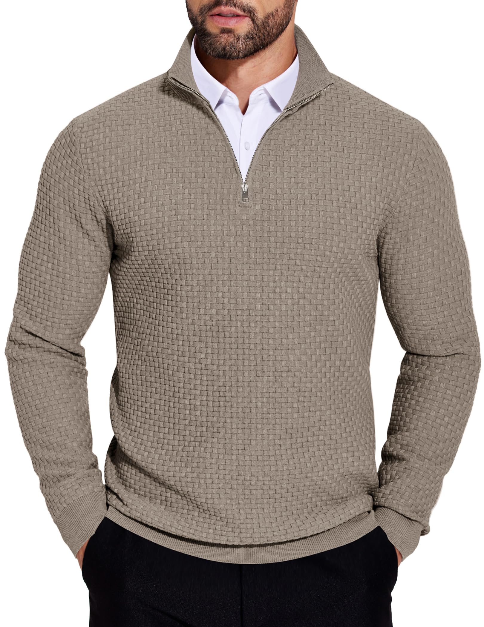 COOFANDY Men's Quarter Zip Sweaters Slim Fit