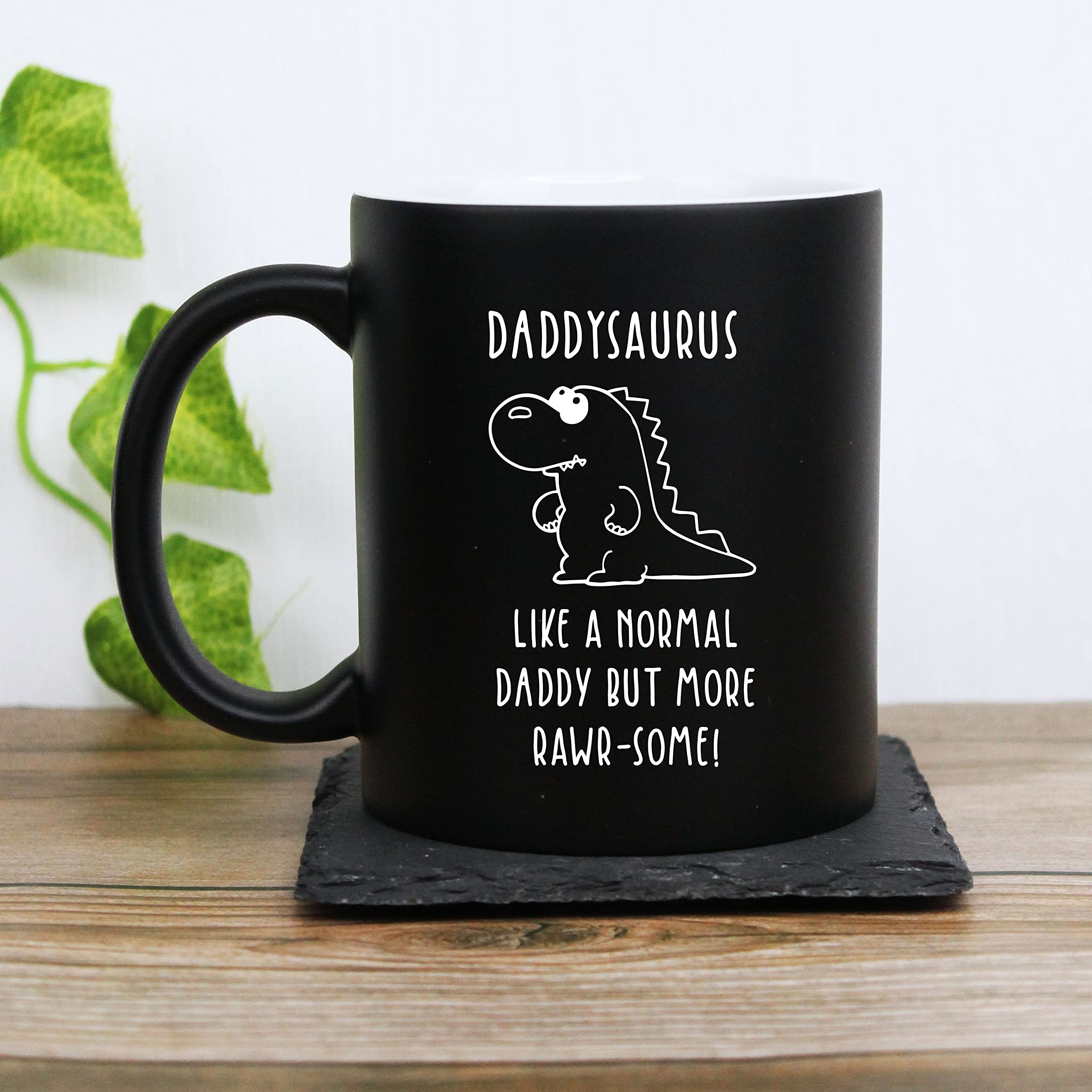 eBuyGB Daddysaurus Mug, Daddy Mug, Dinosaur Mug, Engraved Matt Black Coffee Mug, Father's Day Gift, Dad Birthday Gift, Funny Mug Present
