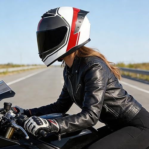 Miniatura 3 de Casco de motocicleta de cara completa, cascos para motocicleta de adultos, casco de motocicleta de carreras de calle con visera negra para hombres y