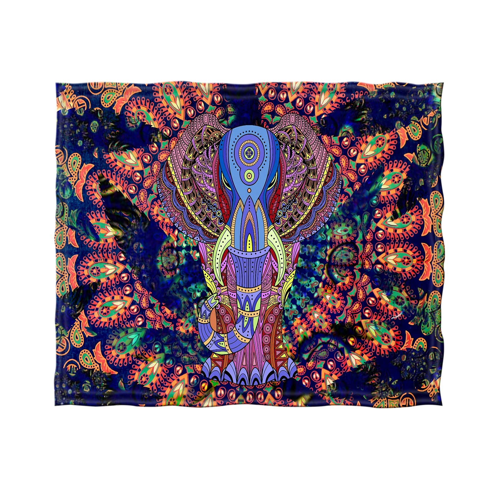 Flannel Fleece Throw Blanket for Winter Kitchen Floor, Ultra Cozy Trippy Psychedelic Forest Ethnic Tribal Elephant Halloween Throw, Thick Wrinkle-Resistant 50X40 Inch