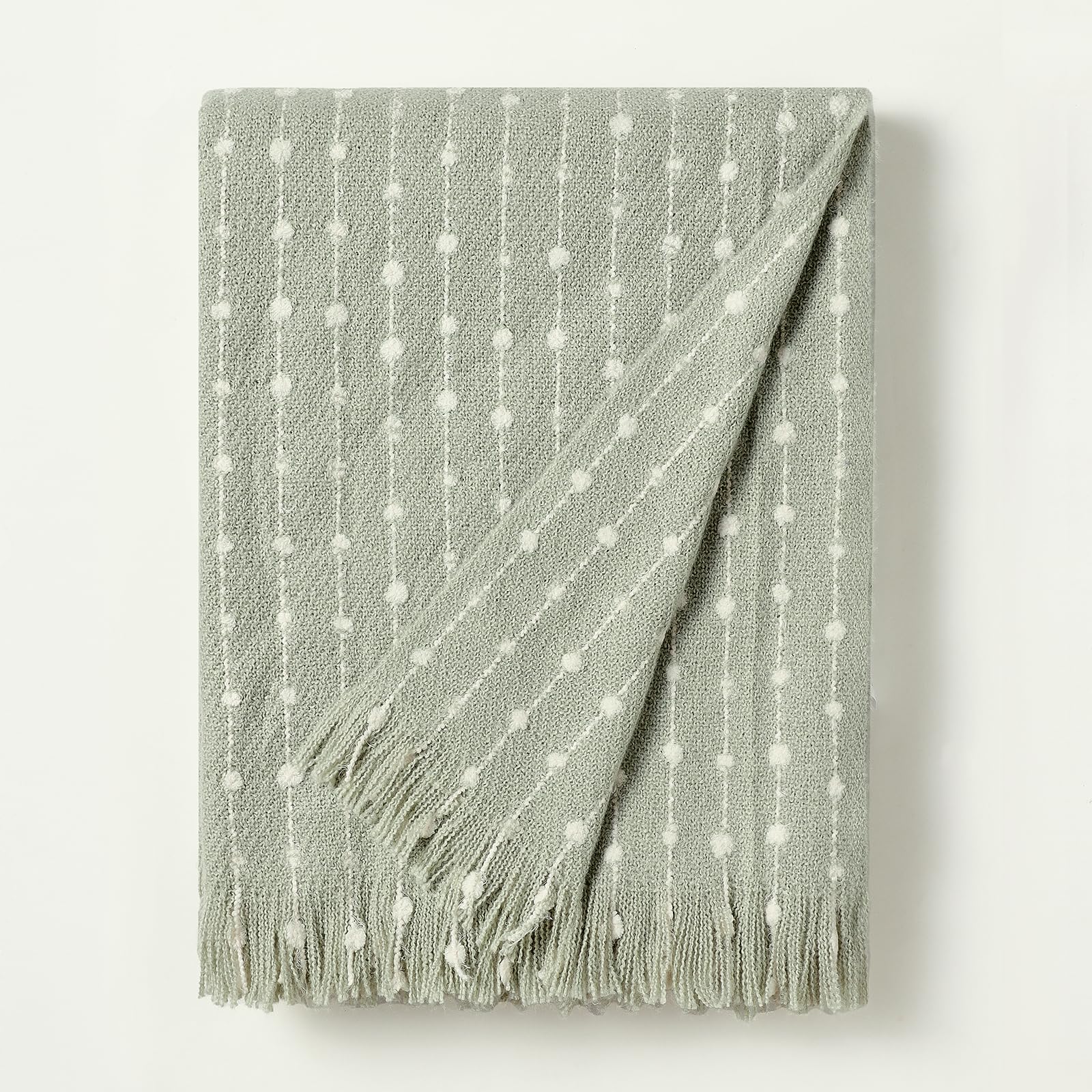 BOURINA Brushed Dot Knit Fringe Throw Blanket Sage 127x152cm — image 1