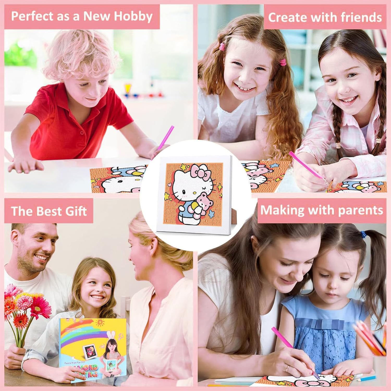 Sretoul Cartoon Diamond Art Kits for Kids with Frame - Kid Diamond Art Painting Kit Cartoon, Cute Gem Arts for Kids Ages 4 6 8 12, Easy DIY Crystal Gem Kits for Children Girls Boys Gifts (7x7 inch)