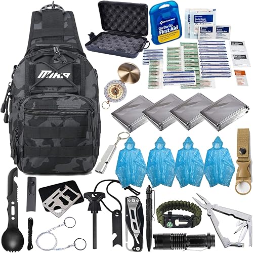 Miniatura 1 de MIKA Bolsa de hombro para equipo y equipo de supervivencia de primera calidad, kit de supervivencia de emergencia 51 en 1, kit de primeros auxilios,