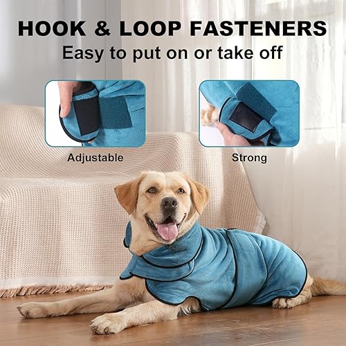 Miniatura 5 de Toallas de baño para perros de secado rápido, batas de perro para después del baño, abrigo absorbente de alta calidad, cuello ajustable y cintura