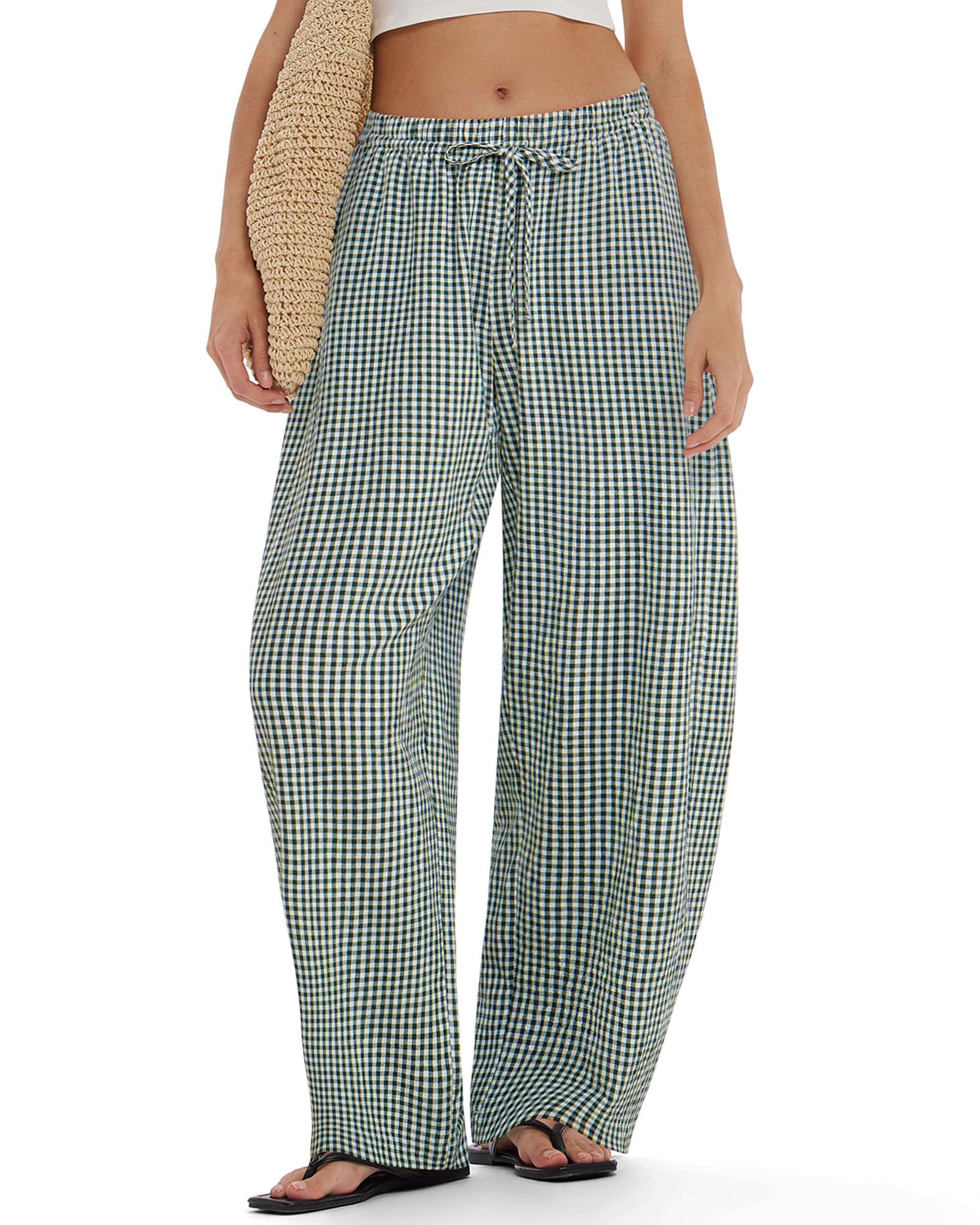 MOOSLOVER Women Linen Lightweight Barrel Pants Drawstring Comfort Casual Lounge Pants Baggy Loose Ankle Pants with Pocket