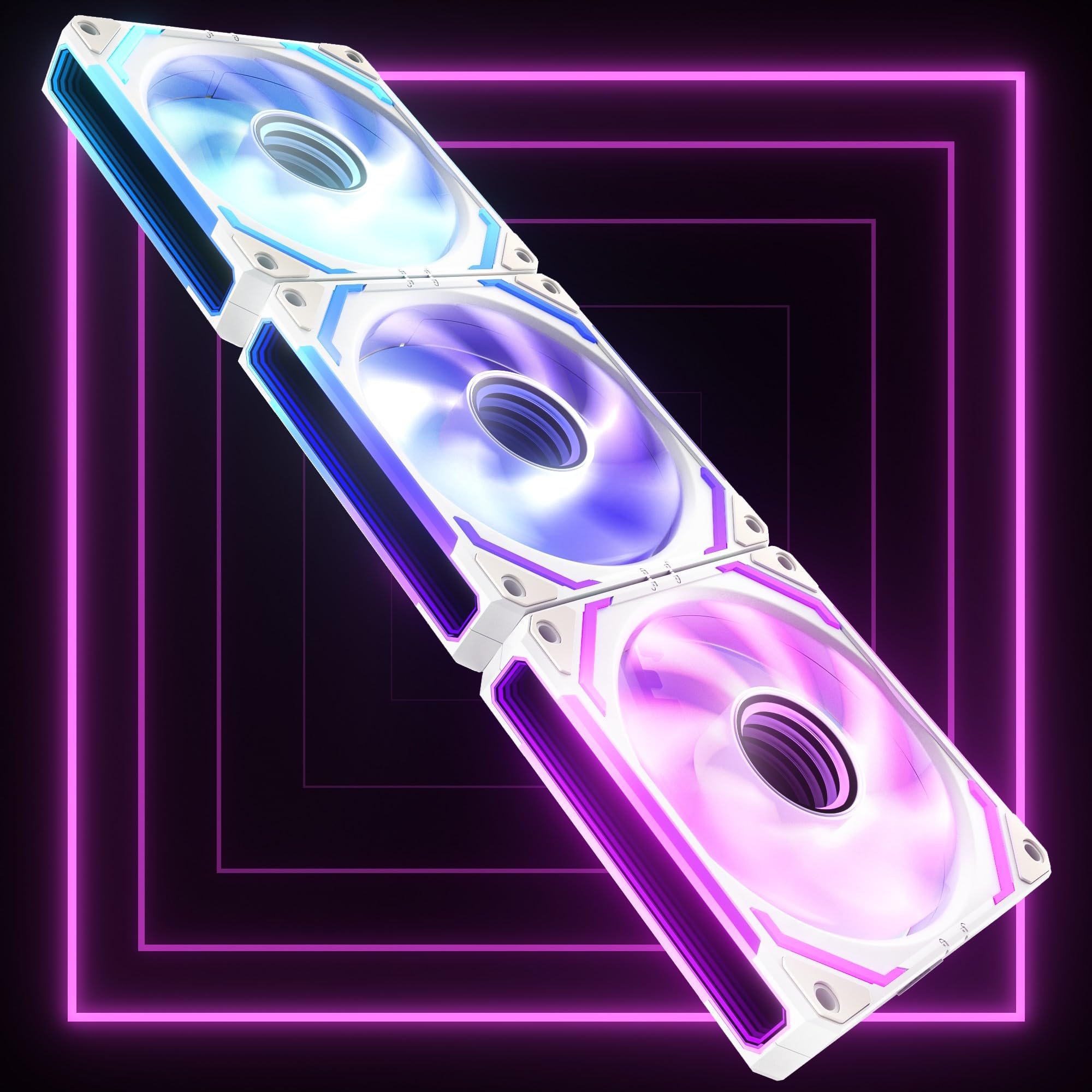 AsiaHorse COSMIQ RGB PC Lüfter 120MM Gehäuselüfter 3 Stück, ARGB Daisy Chain PC Lüfter [Infinity Mirror] [FDB] 2000 RPM/68,5 CFM/24 LEDS 4 Pin PWN & 5V 3Pin ARGB mit Controller. Weiß