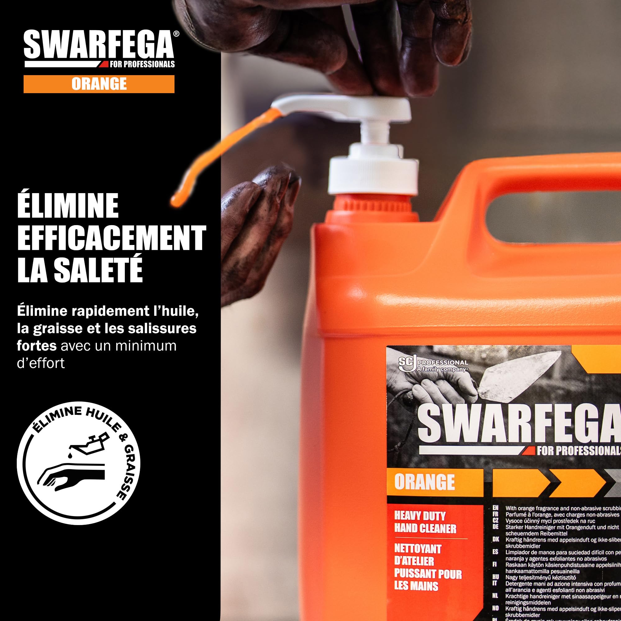 Swarfega Orange Pompe 5L – Nettoyant Mains Puissant, Sans Solvant, Particules Non Abrasives, Élimine Huile, Graisse et Saleté Industrielle, Système Pompe Hygiénique – Pour usage professionnel